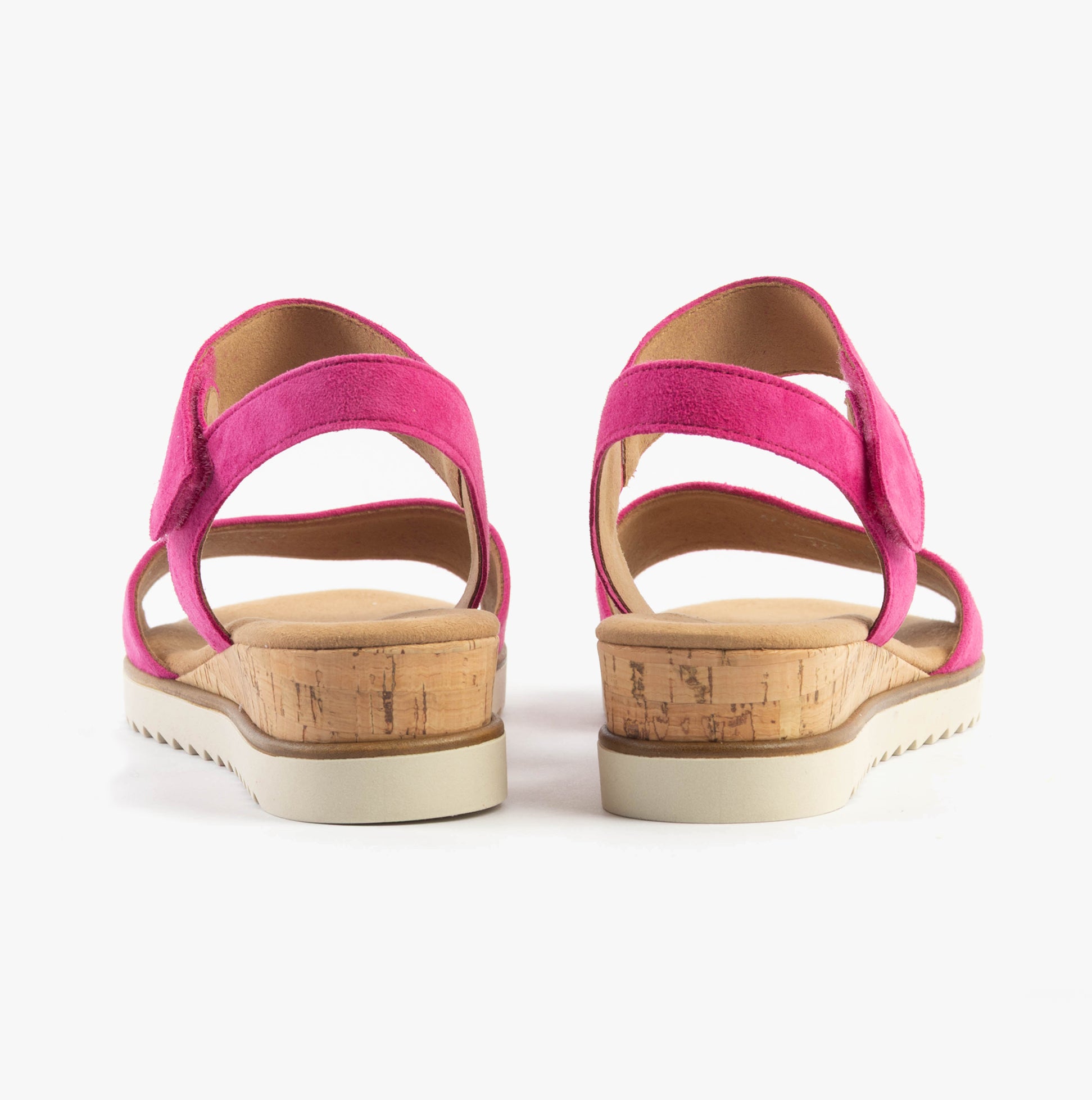 Gabor RAYNOR Womens Sandals Pink back view showcasing suede straps and wedge cork sole.