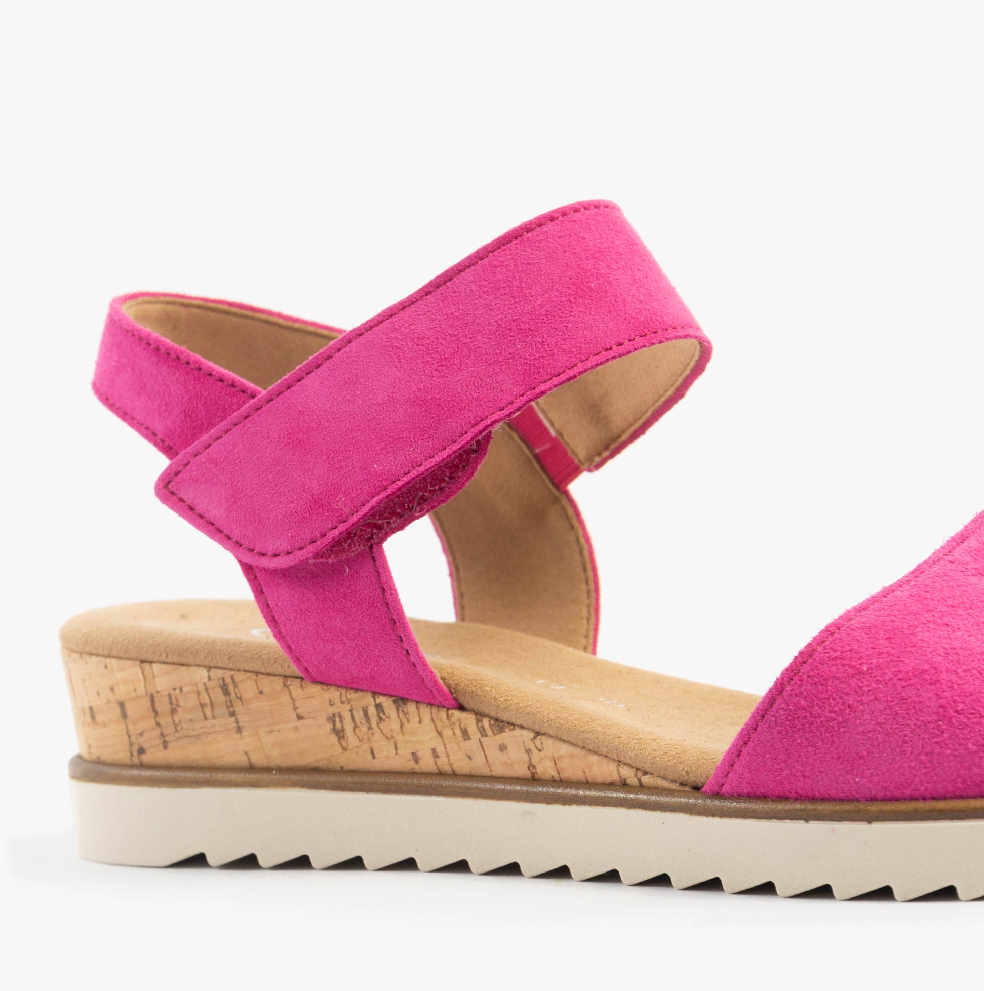 Gabor RAYNOR Womens Sandals Pink side view showcasing the suede upper and wedge heel design.