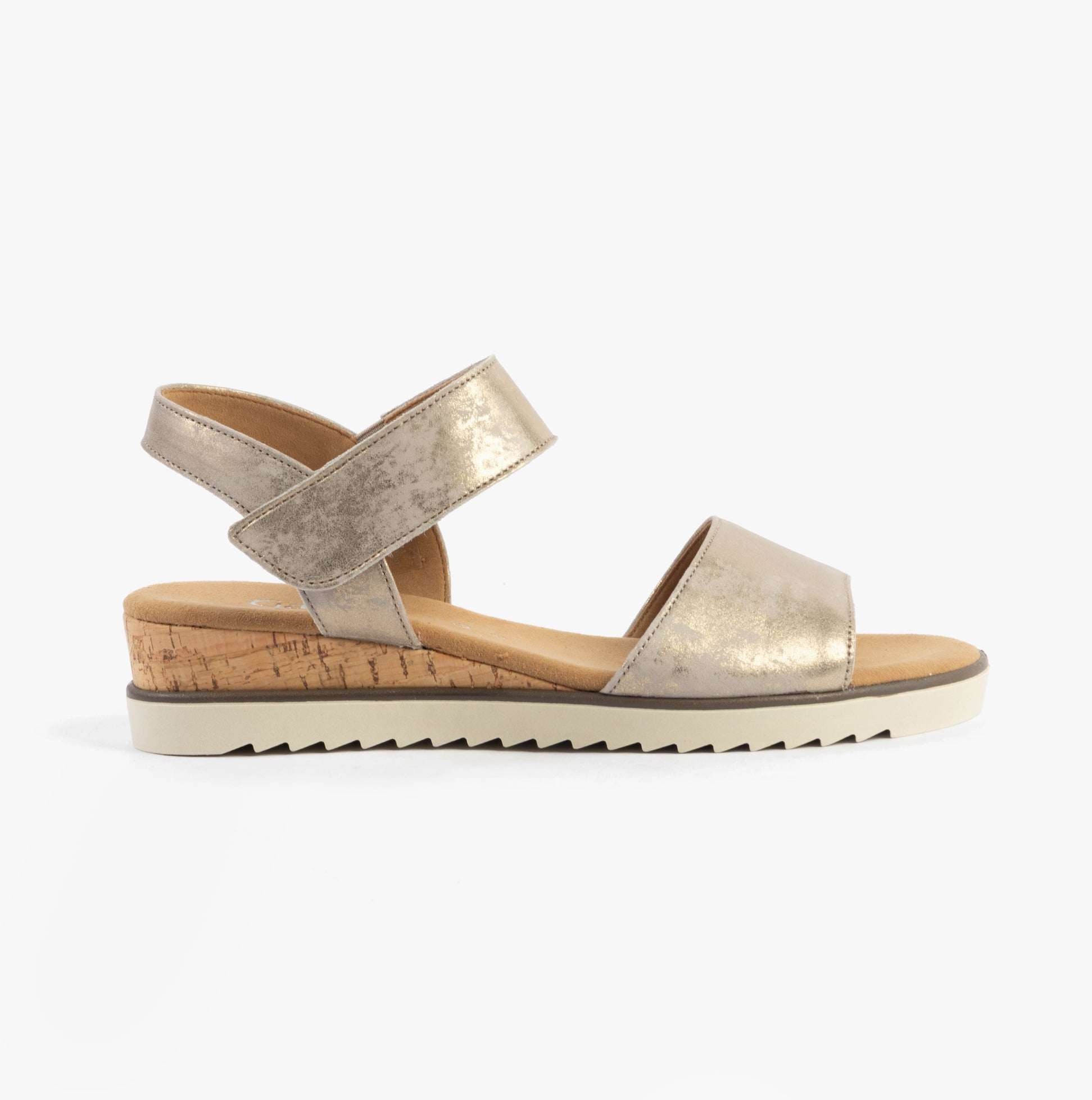 Gabor RAYNOR Womens Sandals Mushroom side view showcasing suede upper, lightweight design, and wedge heel.