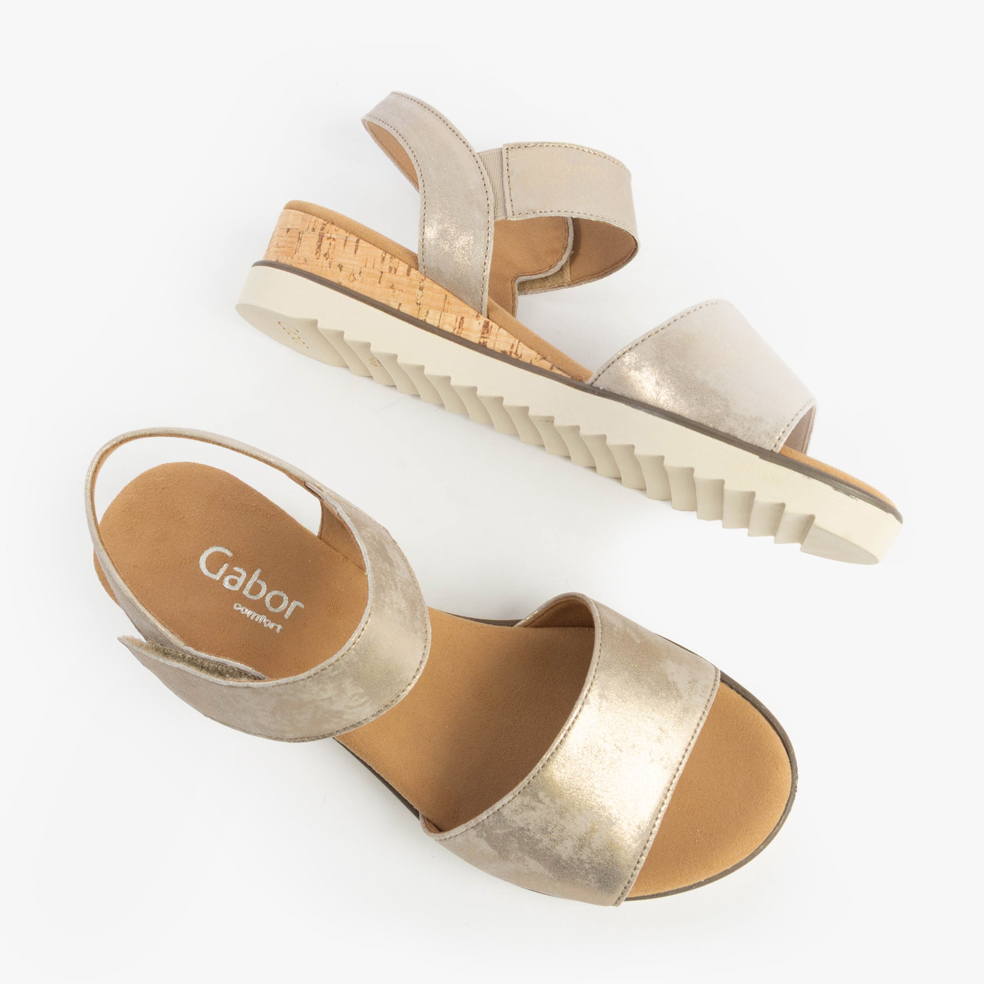 Gabor RAYNOR Womens Sandals Mushroom top view showing suede upper, wedge heel, lightweight design in stylish mushroom color.