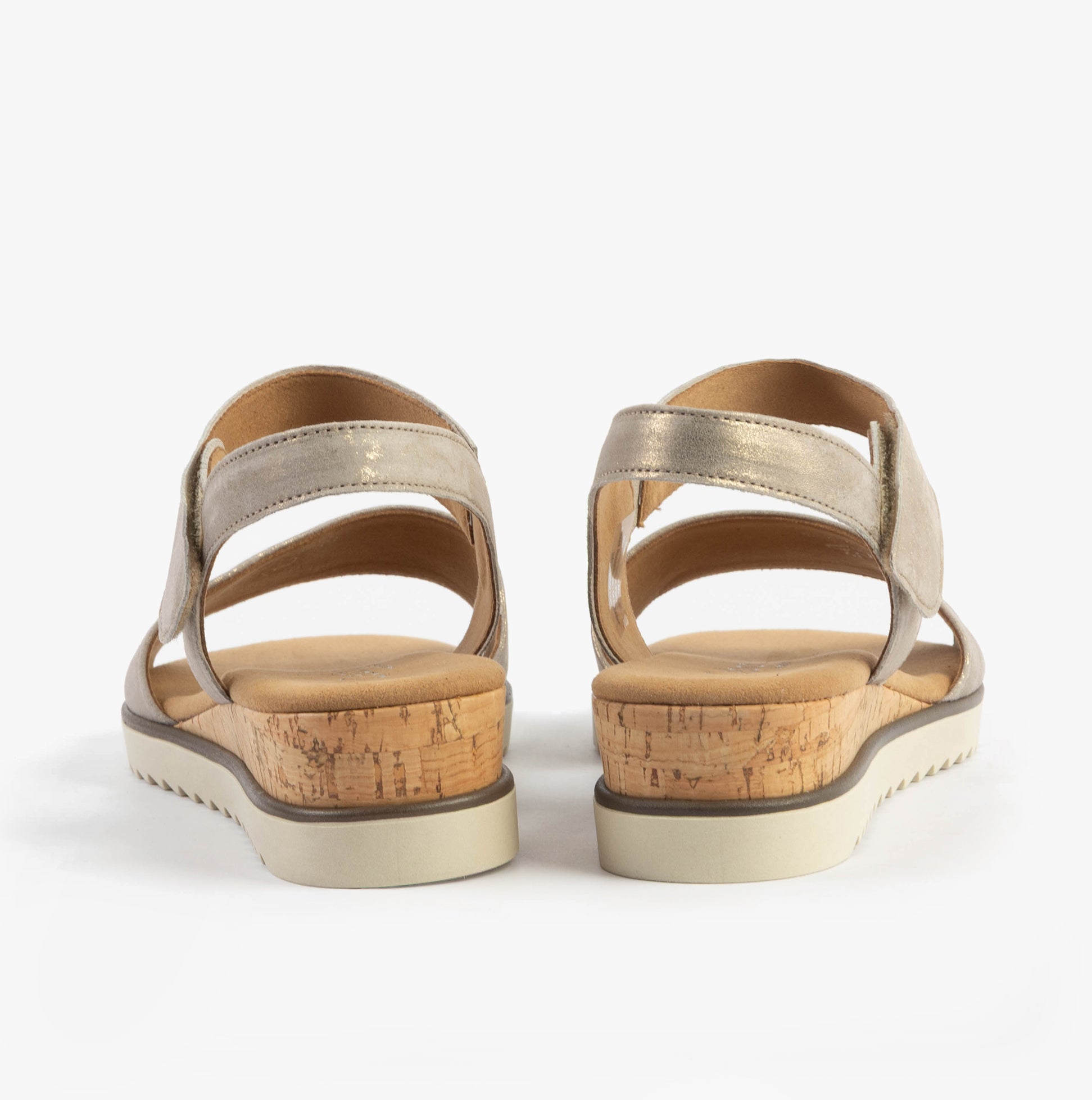 Gabor RAYNOR Womens Sandals Mushroom back view featuring suede upper, rubber sole, and wedge heel design.