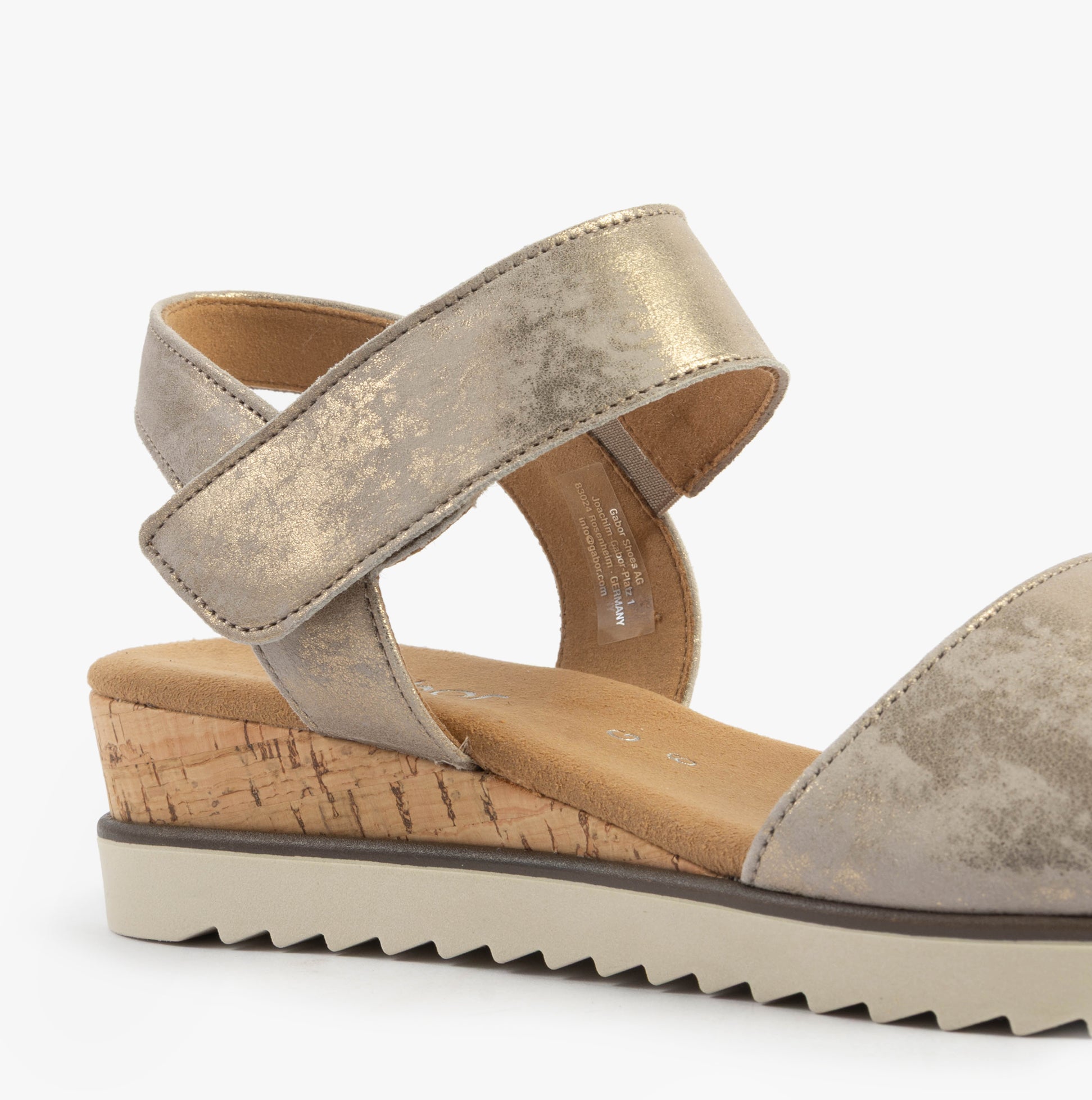 Gabor RAYNOR Womens Sandals Mushroom side view showing suede upper and wedge heel design.