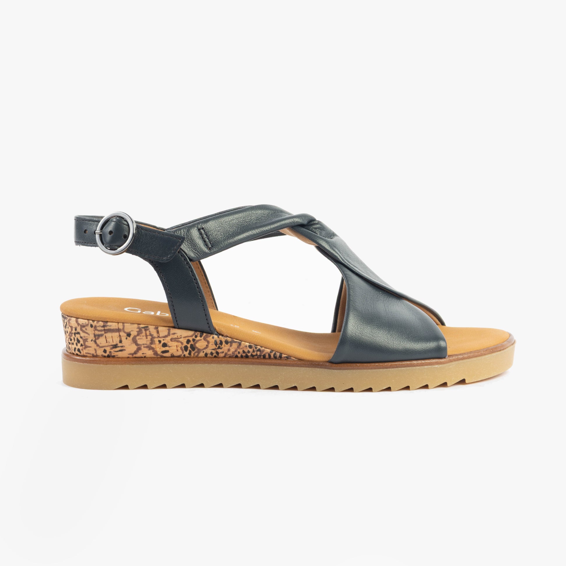 Gabor RICH Womens Sandals Dark Navy side view featuring leather upper and wedge heel.