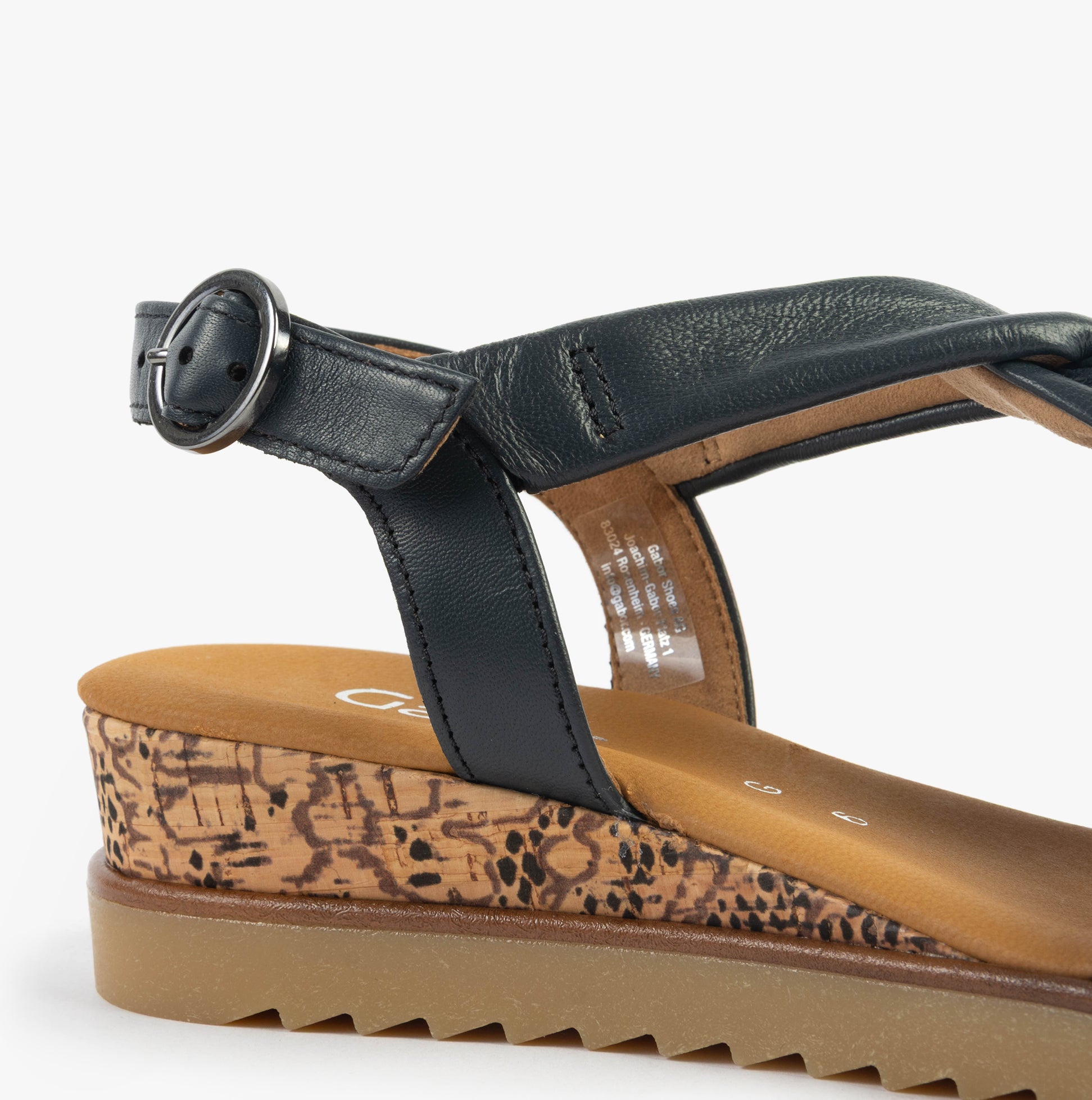 Gabor RICH Womens Sandals Dark Navy side view showcasing leather upper and wedge heel design.