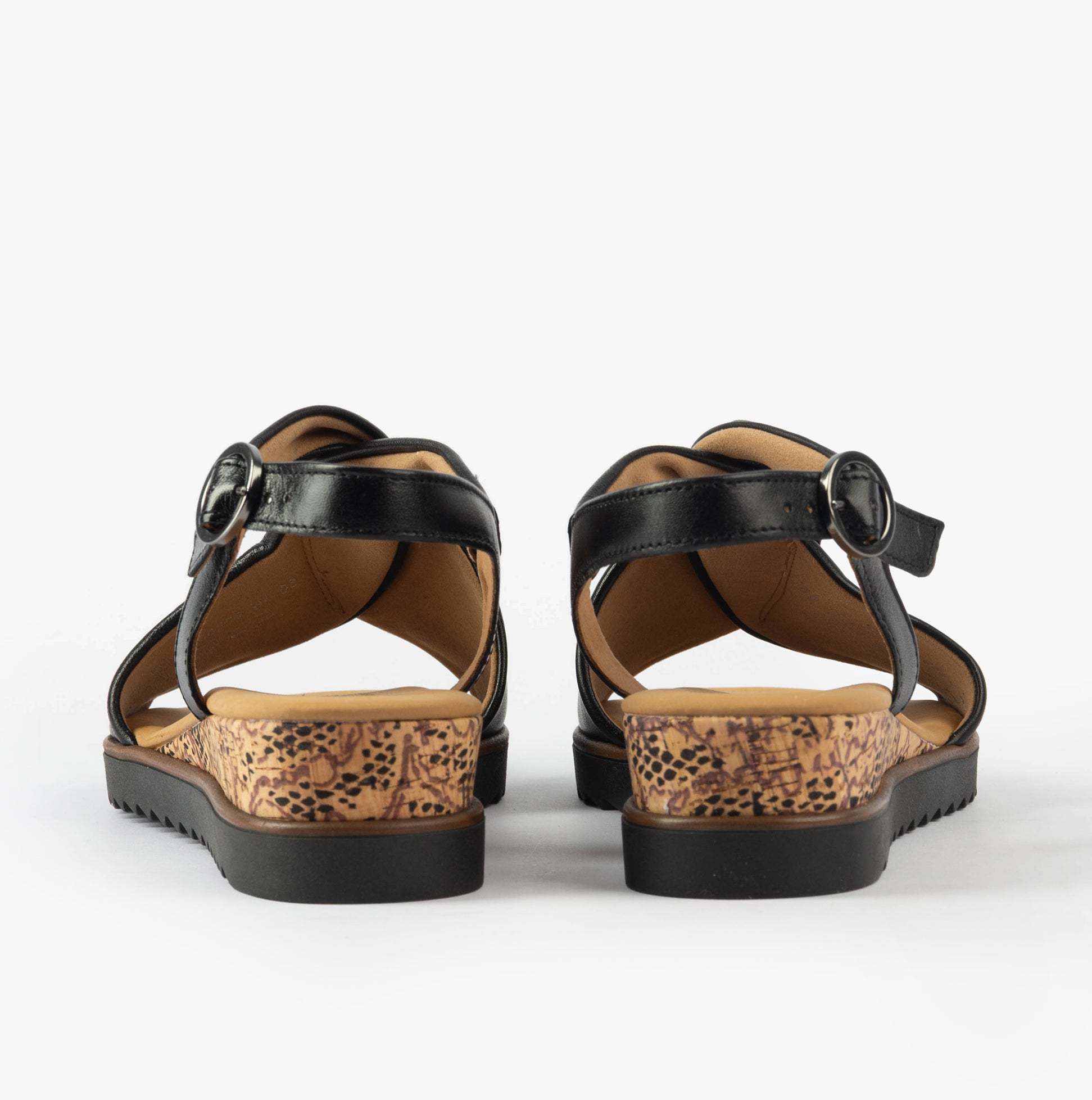 Gabor RICH Womens Sandals Black rear view showing leather straps and wedge sole design.