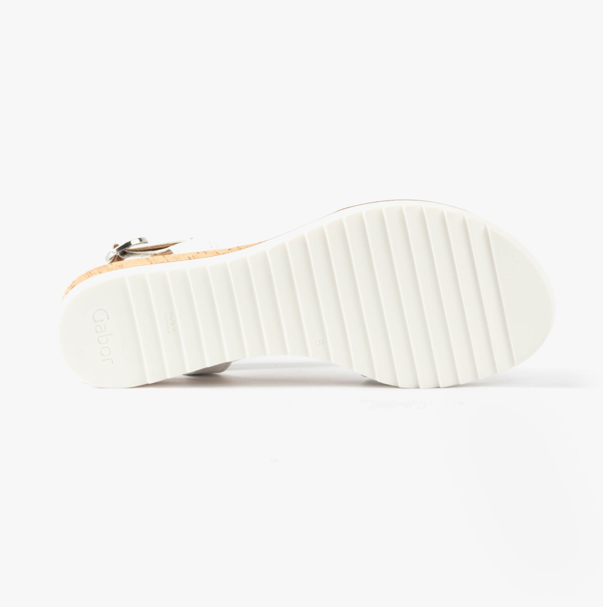 Gabor RICH Womens Sandals White bottom view with rubber sole showcasing grip and lightweight design.