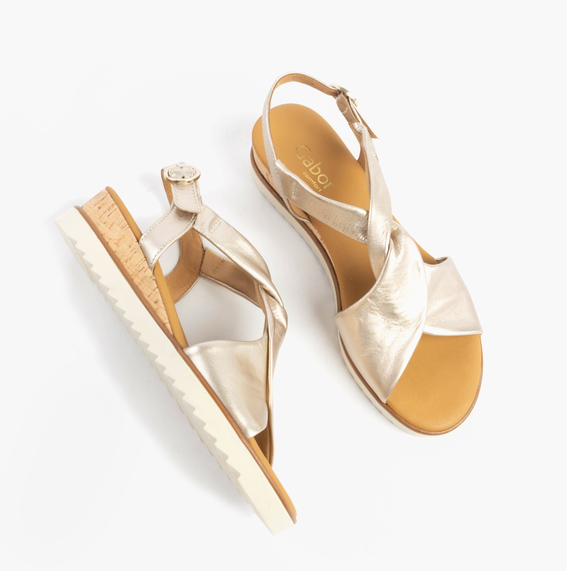 Gabor RICH Womens Sandals Beige side view showing leather upper and lightweight wedge heel.