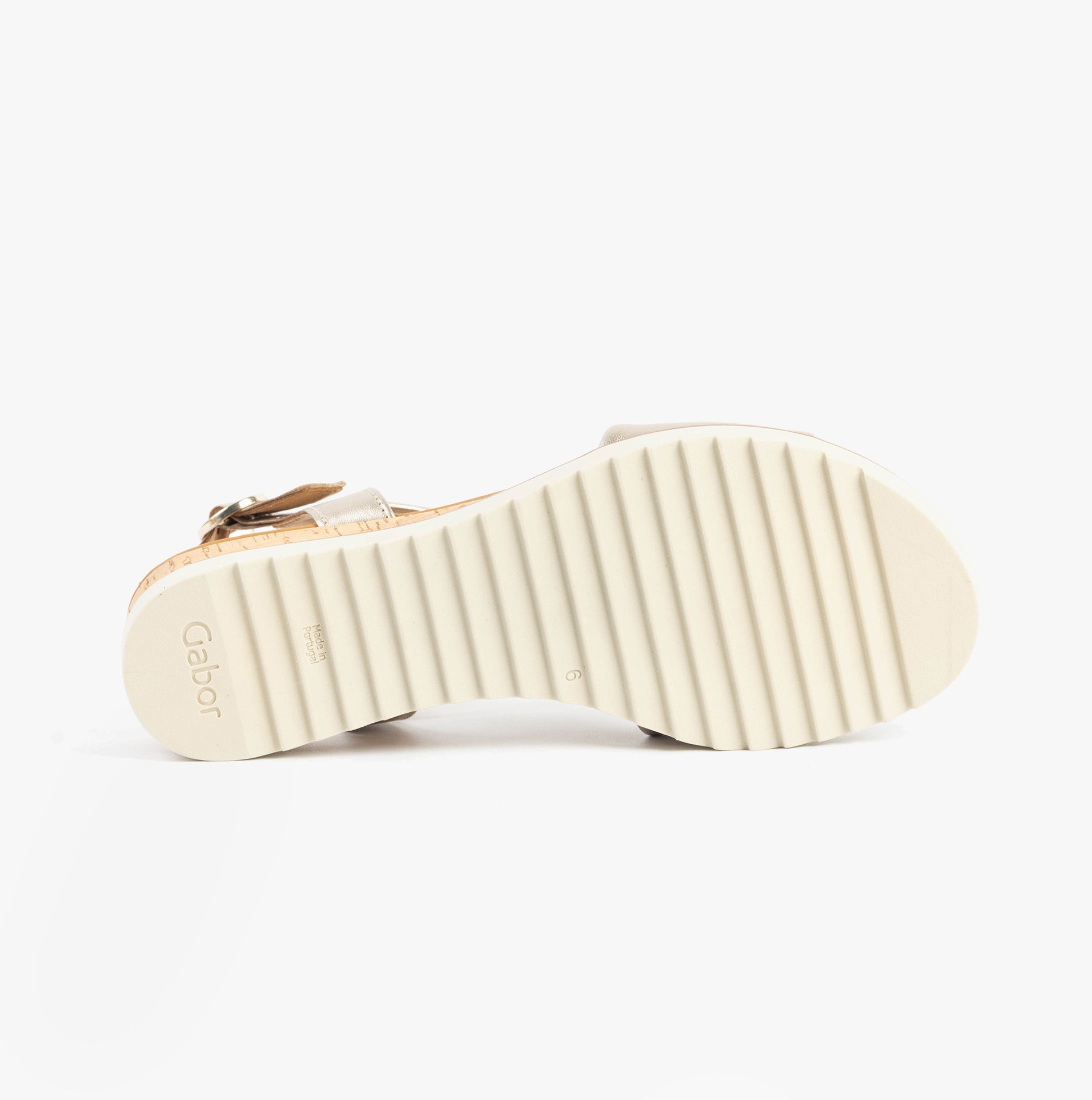 Gabor RICH Womens Sandals Beige bottom view showing rubber sole and buckle closure.