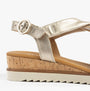 Gabor RICH Womens Sandals Beige side view showing leather upper, buckle fastening, and wedge heel design.