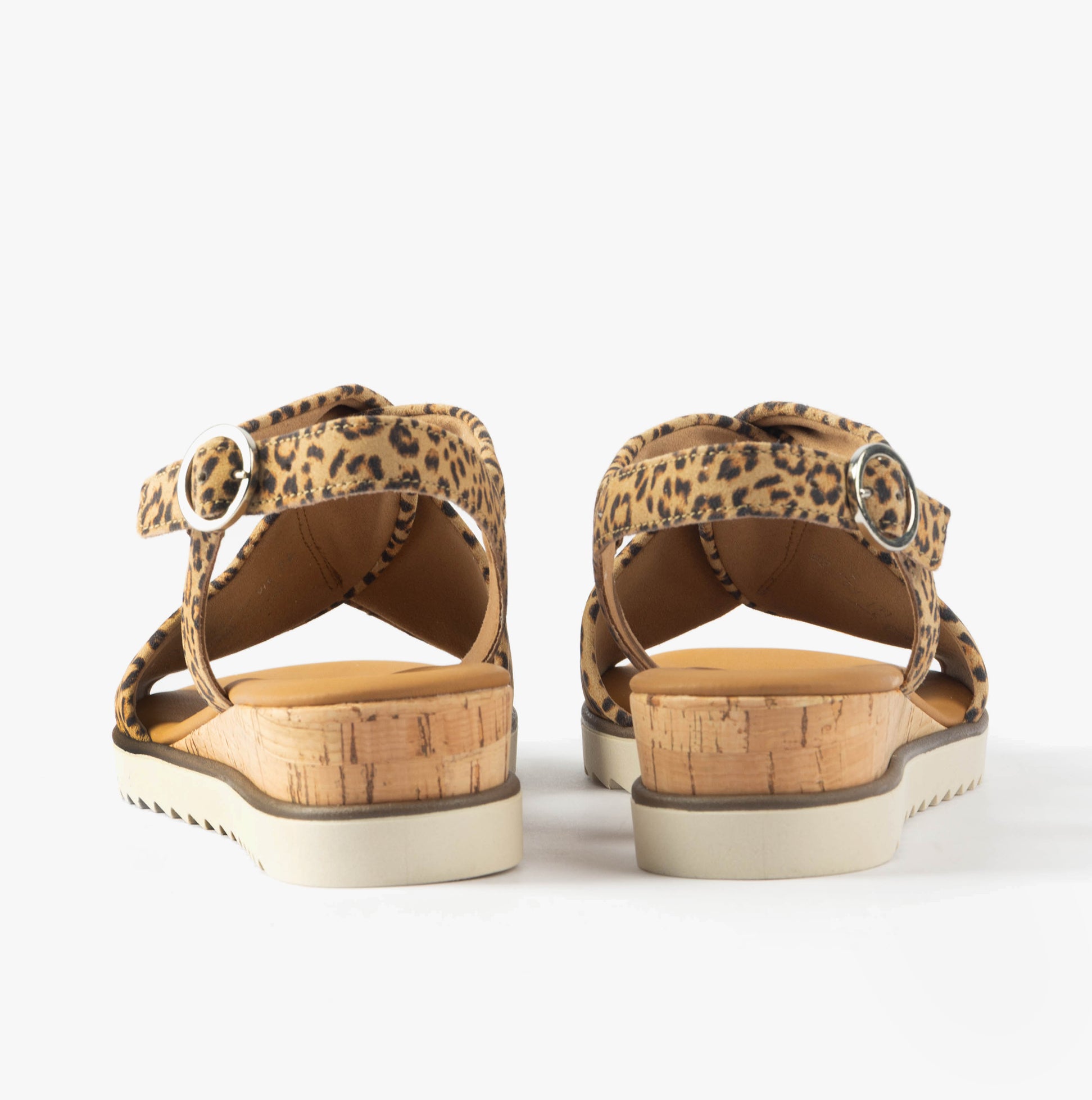 Gabor RICH Womens Sandals Medium Brown back view featuring a comfortable buckled design and lightweight wedge heel.
