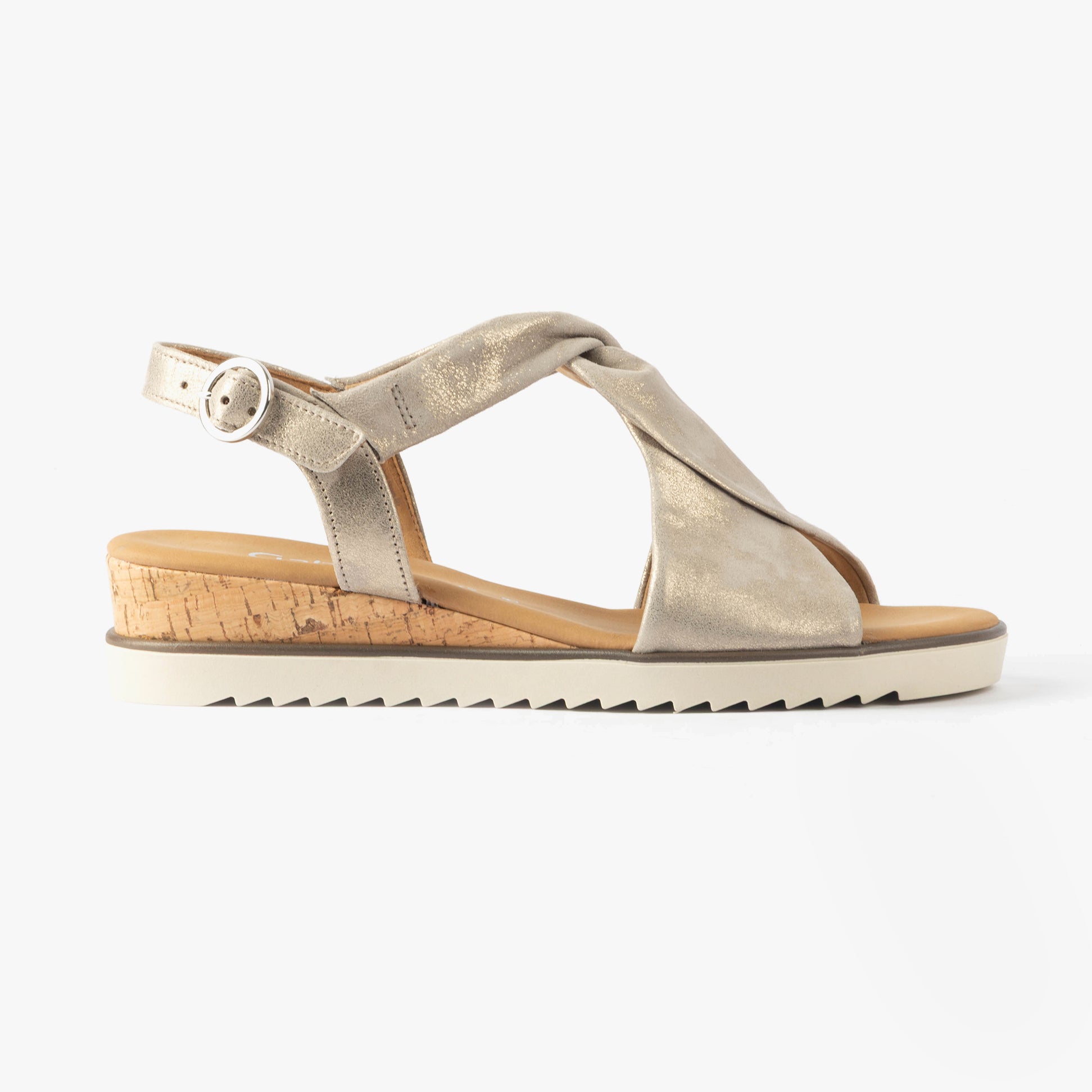 Gabor RICH Womens Sandals Mushroom side view showing lightweight design and wedge heel.