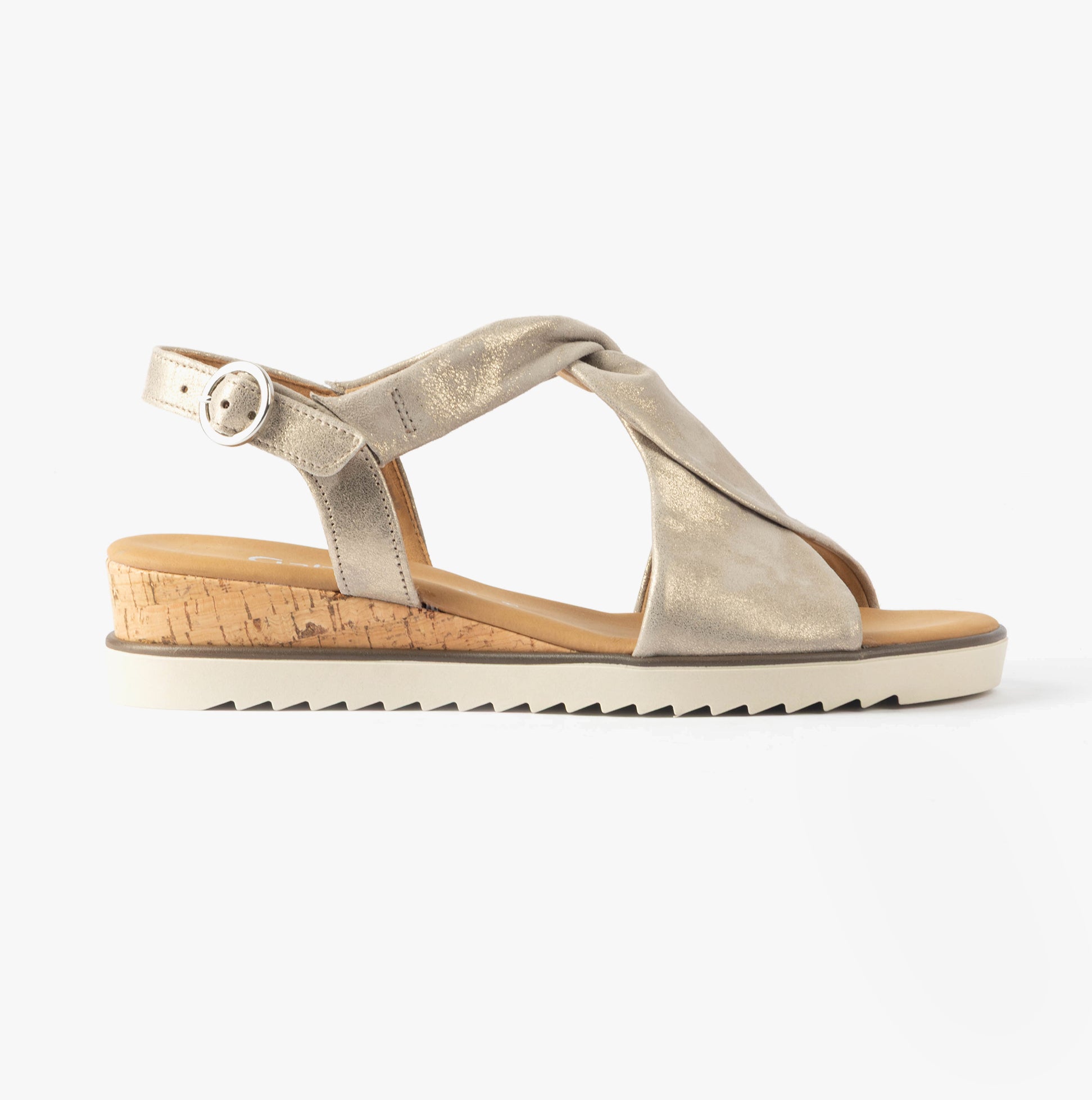 Gabor RICH Womens Sandals Mushroom side view showing lightweight design and wedge heel.