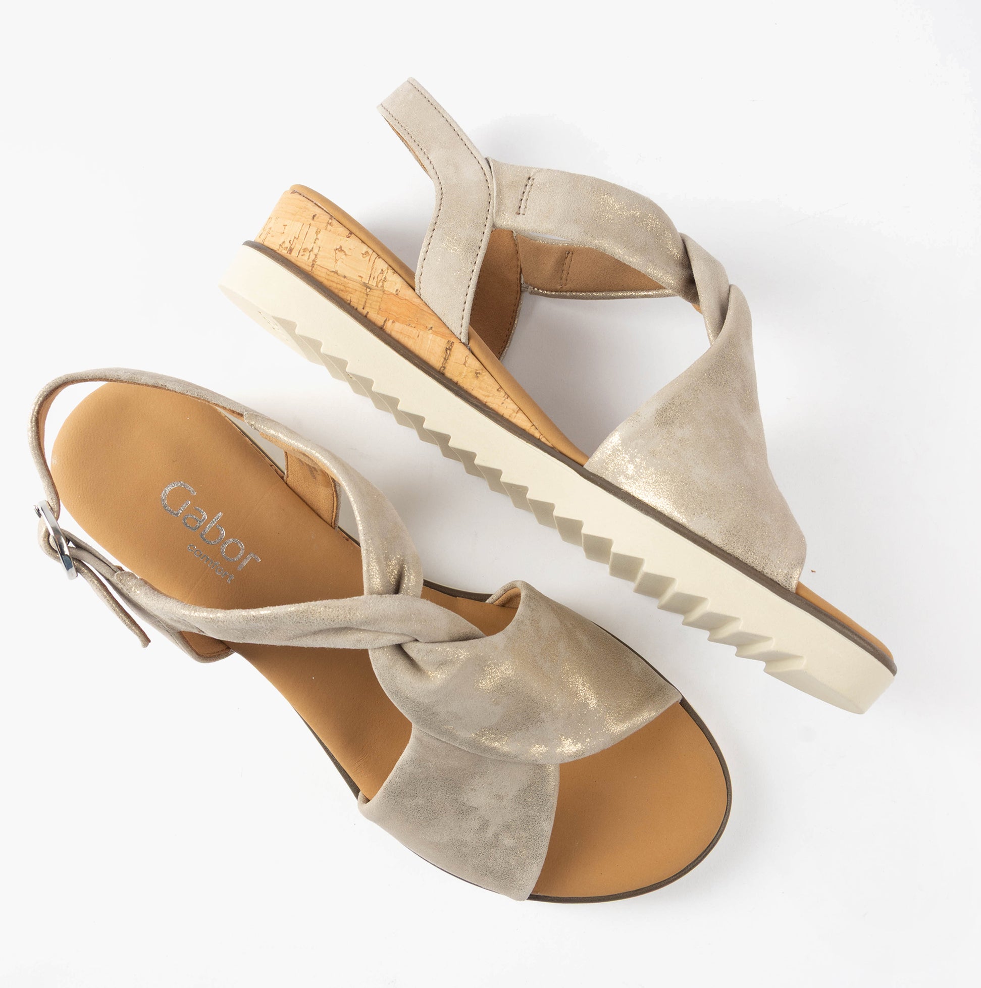 Gabor RICH Womens Sandals Mushroom top view showcasing leather upper and wedge heel.