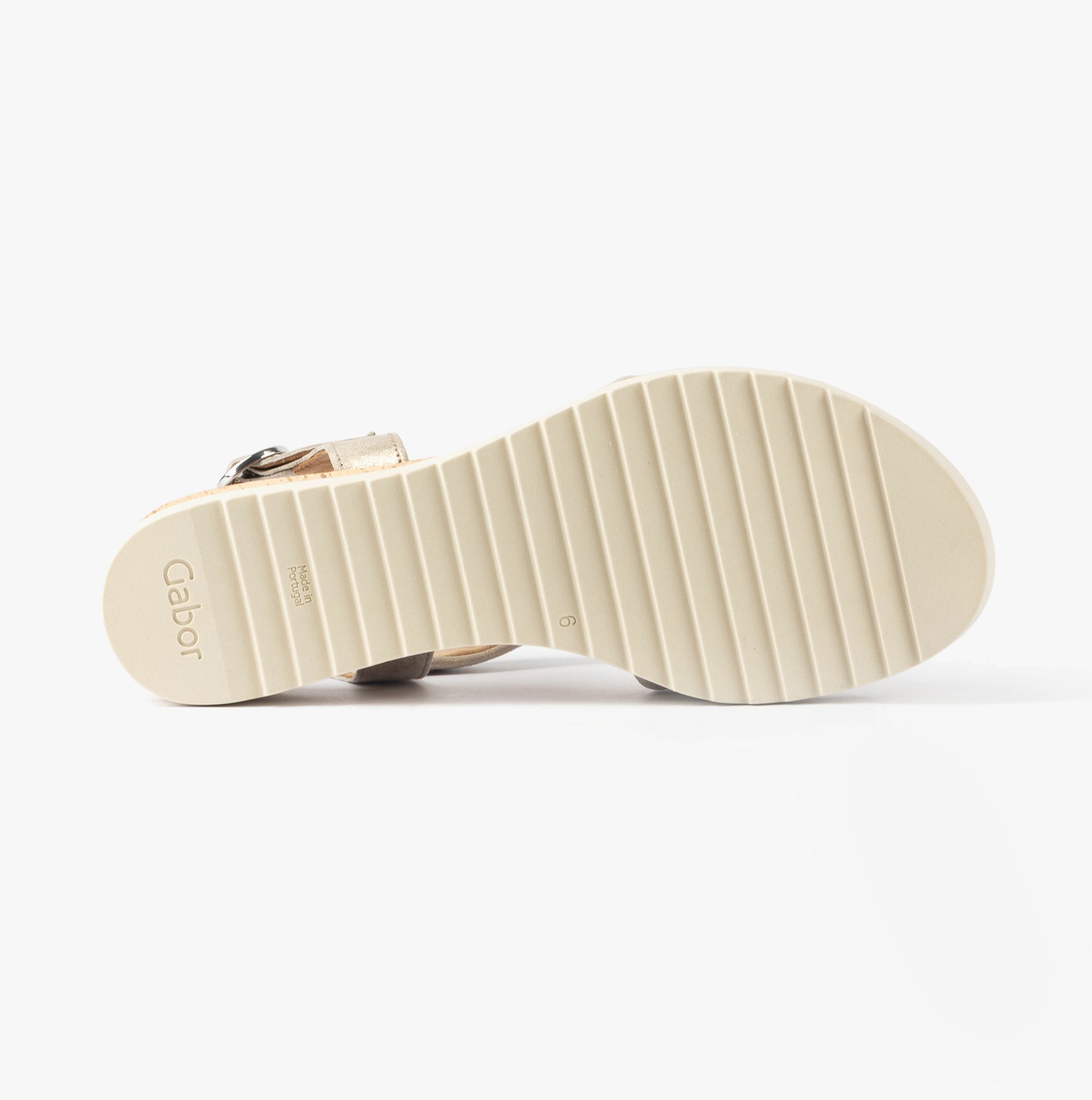 Gabor RICH Womens Sandals Mushroom bottom view showing rubber sole and brand logo, comfortable lightweight design.