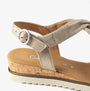 Gabor RICH Womens Sandals Mushroom side view showing the leather upper, buckle fastening, and lightweight wedge sole.