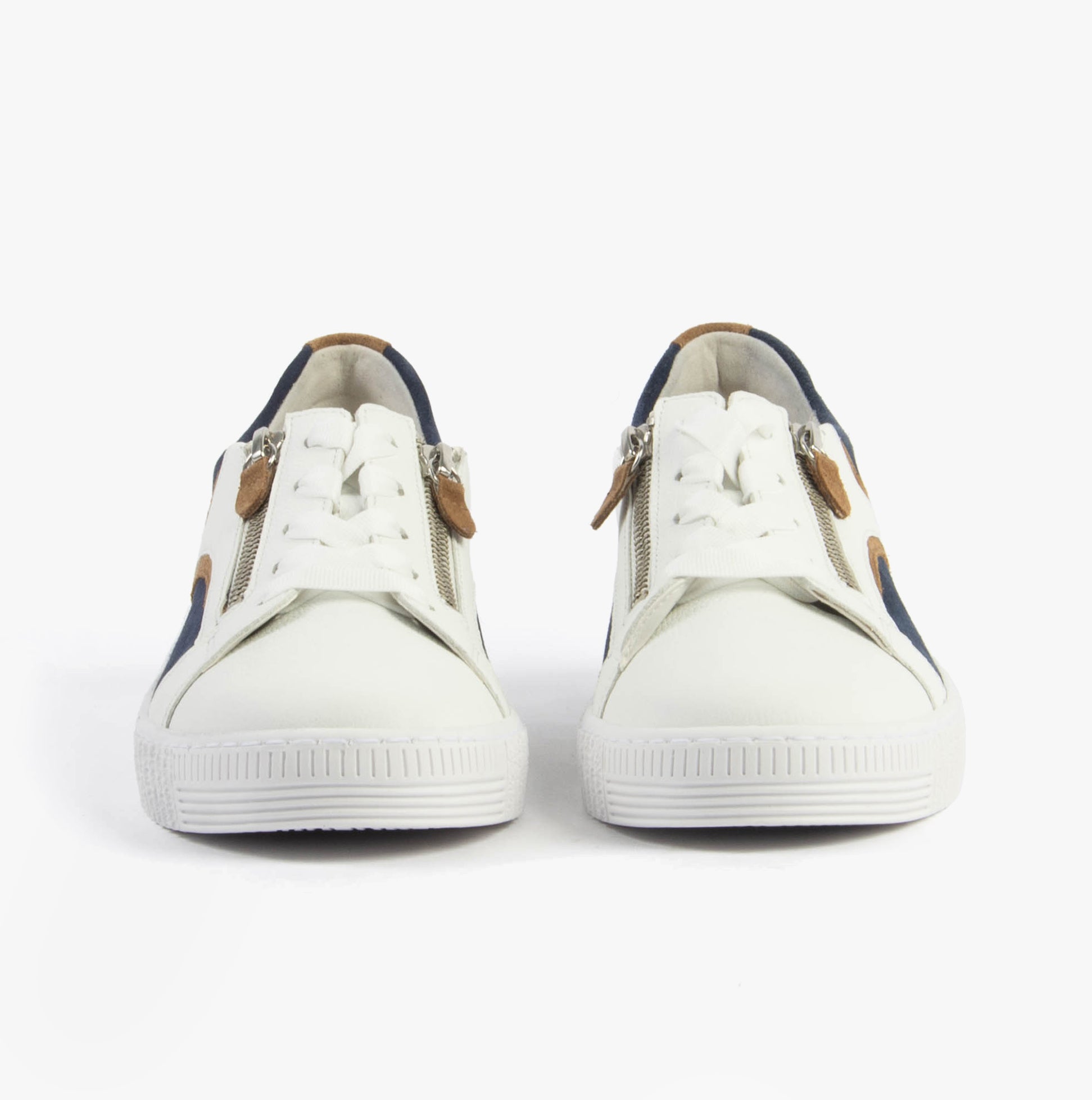 Gabor WEMO Womens Trainers White front view with lace-up and zipper details.