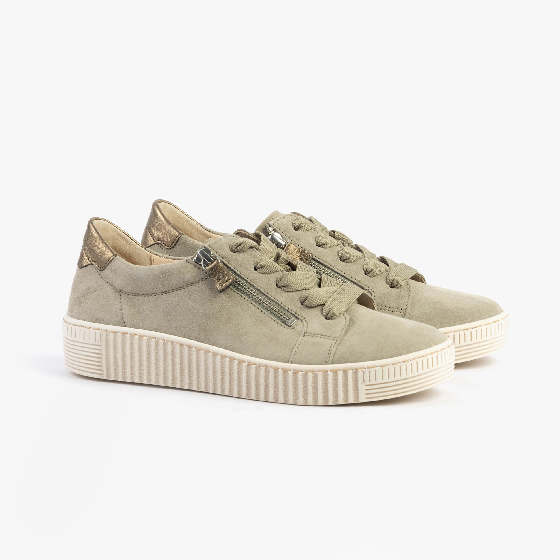 Gabor WISDOM Womens Trainers Grey side view showing casual lace-up design and rubber sole.