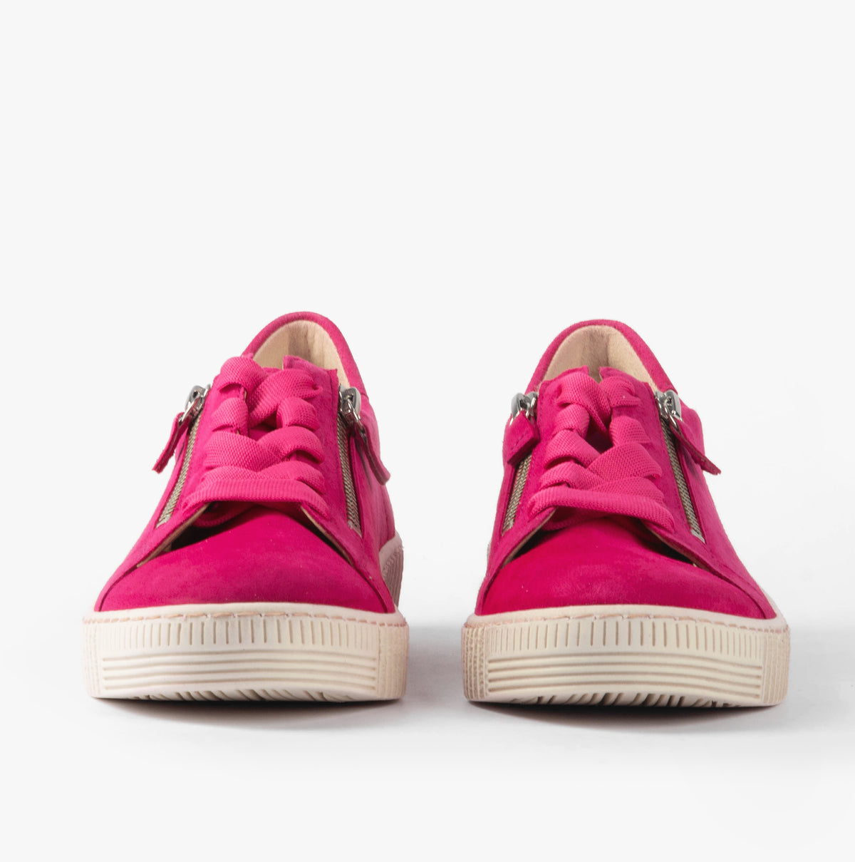 Gabor WISDOM Womens Trainers Pink front view with lace-up and zip details.
