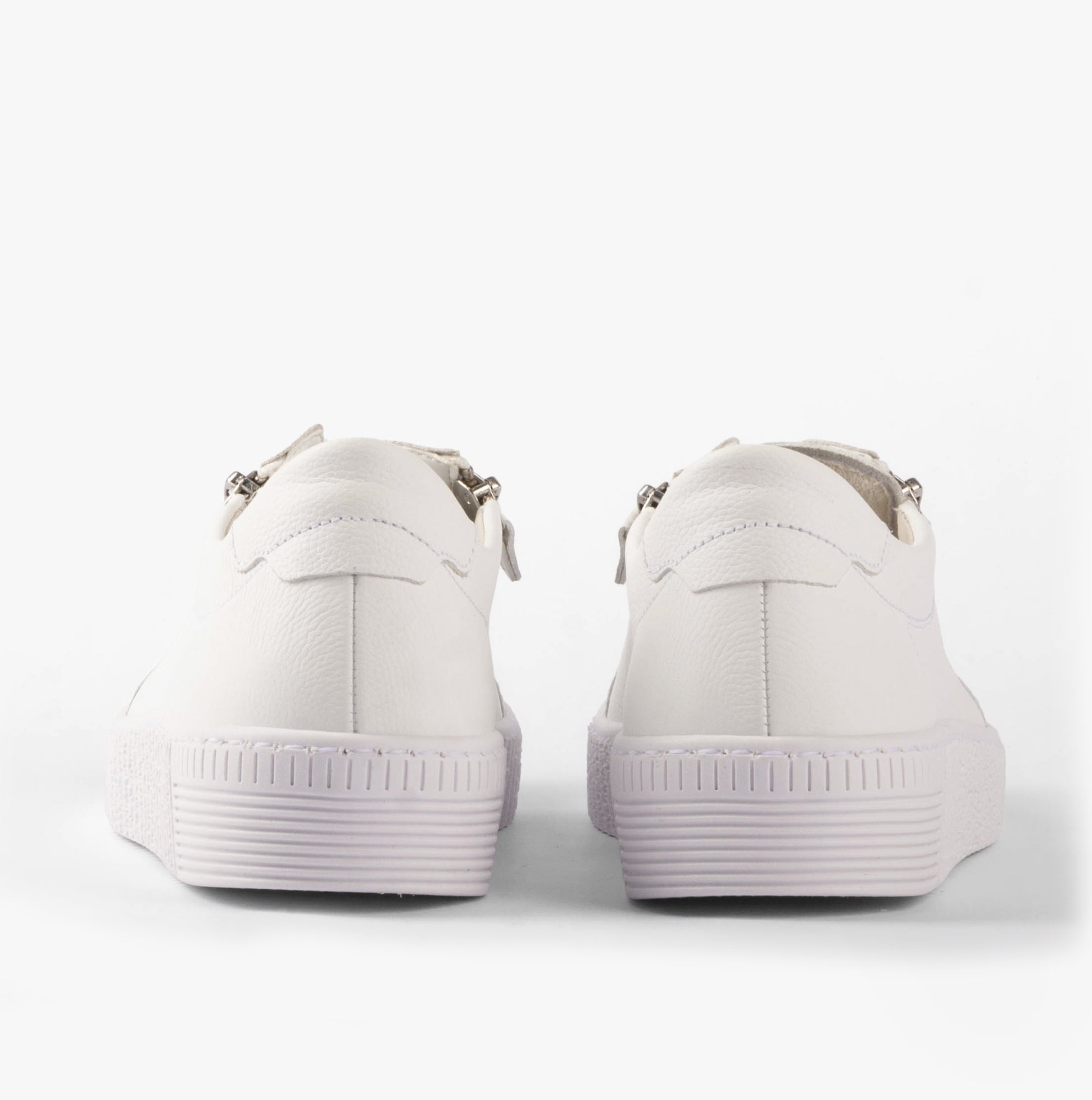 Gabor WISDOM Womens Trainers White back view with low-top design and lace-up closure in leather.