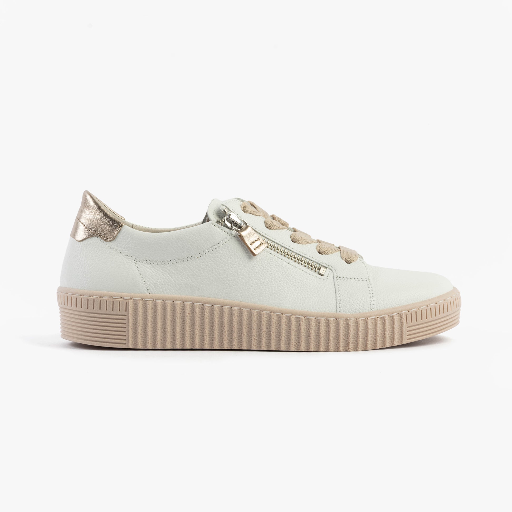 Gabor WISDOM Womens Trainers White Pink side view featuring leather upper and rubber sole.