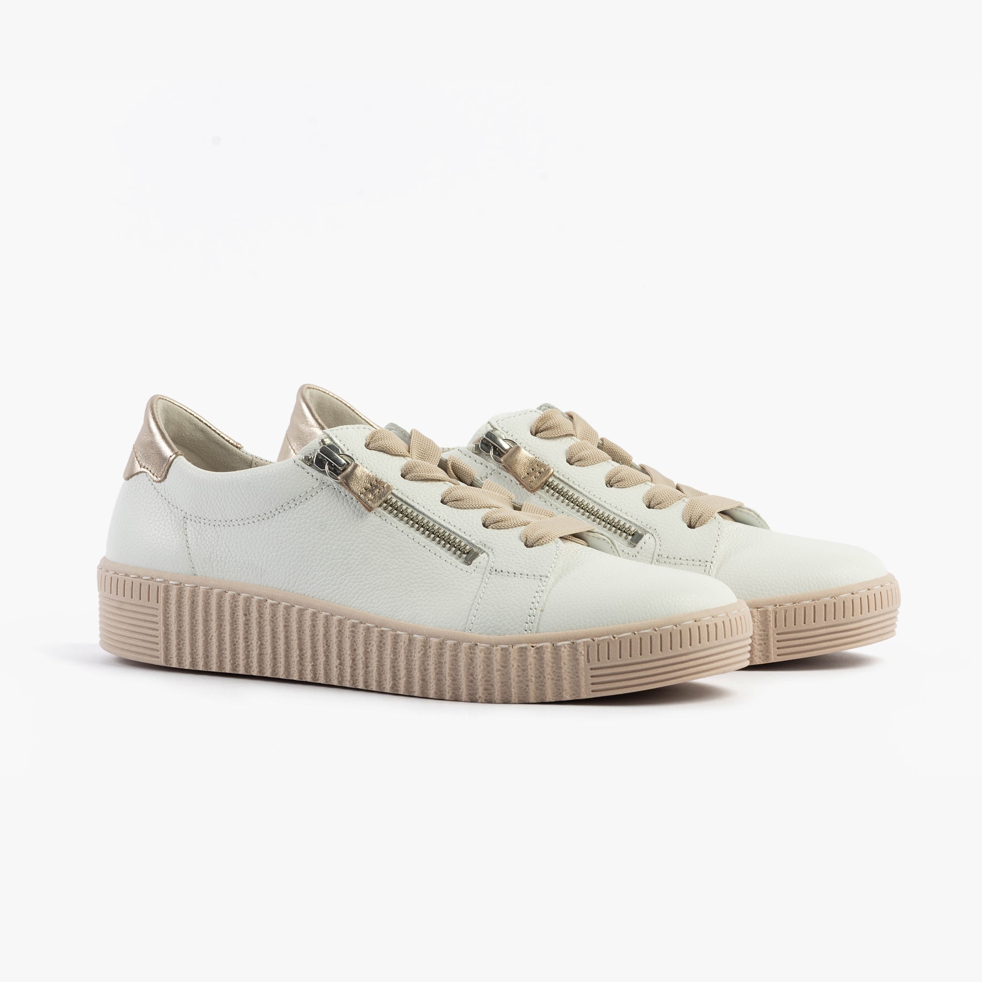 Gabor WISDOM Womens Trainers White Pink side view with leather upper and casual lace-up closure.