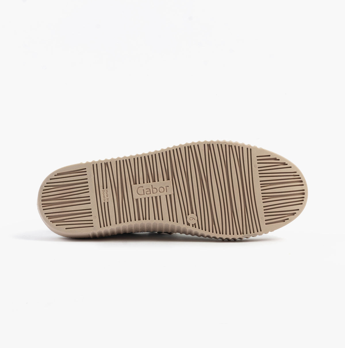 Bottom view of Gabor WISDOM Womens Trainers White Pink with rubber sole and textured design.