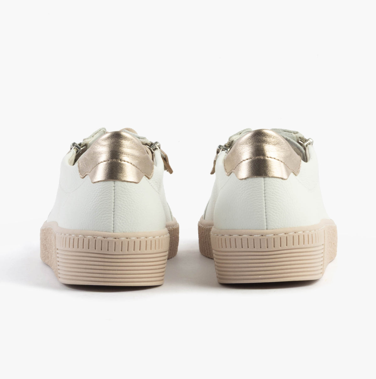 Gabor WISDOM Womens Trainers White Pink back view featuring leather upper and rubber sole.