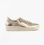Gabor WISDOM Womens Trainers Beige side view, casual leather trainers with lace-up and rubber sole.