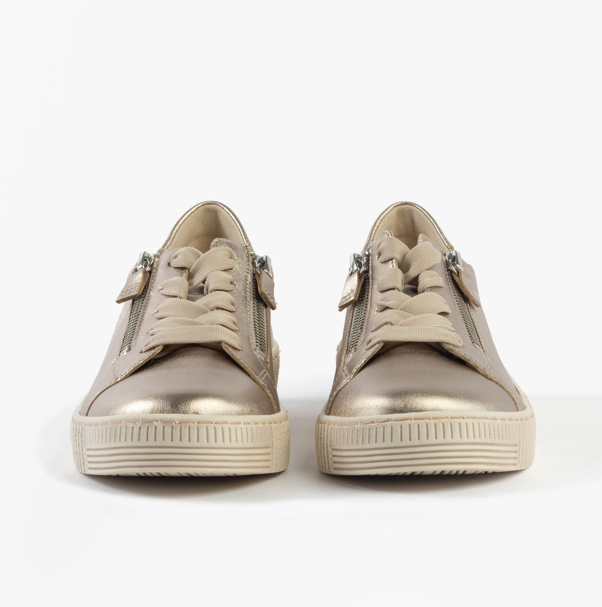 Gabor WISDOM Womens Trainers Beige front view showcasing casual leather design and lace-up features.