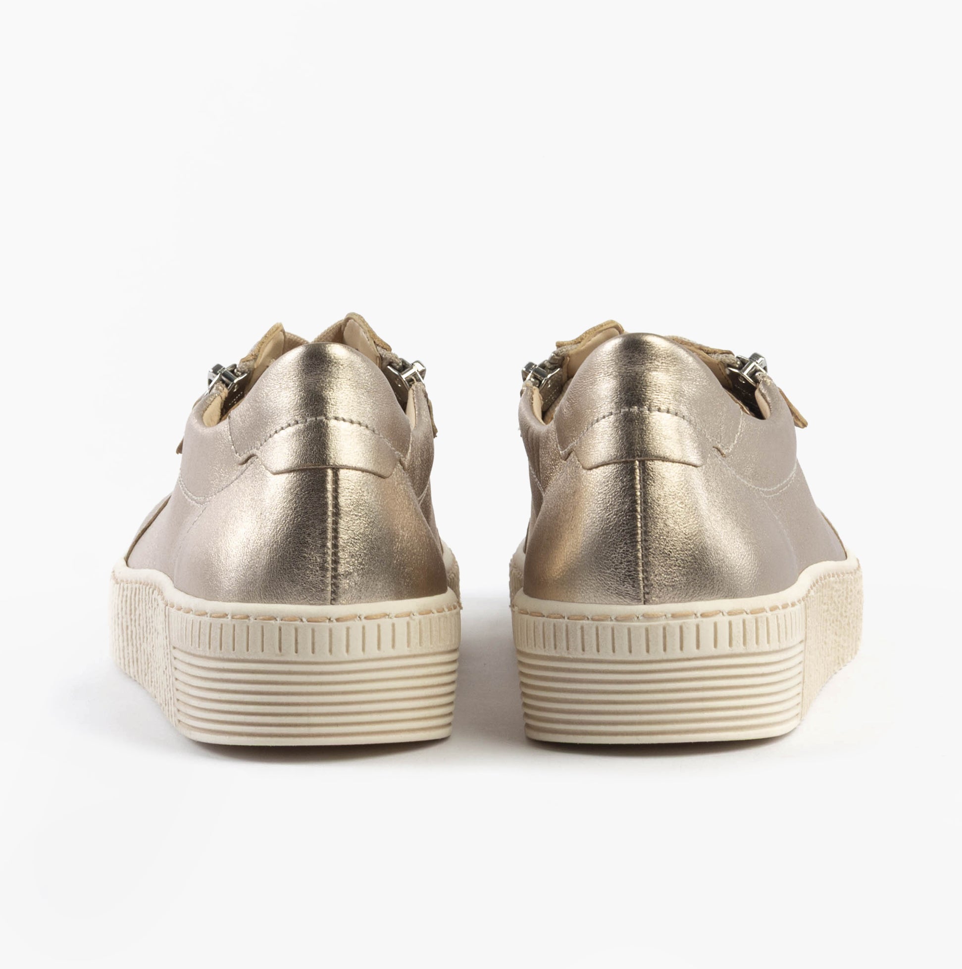 Gabor WISDOM Womens Trainers Beige back view showcasing the stylish design and leather upper.