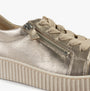 Gabor WISDOM Womens Trainers Beige close-up view highlighting the metallic upper and decorative laces.