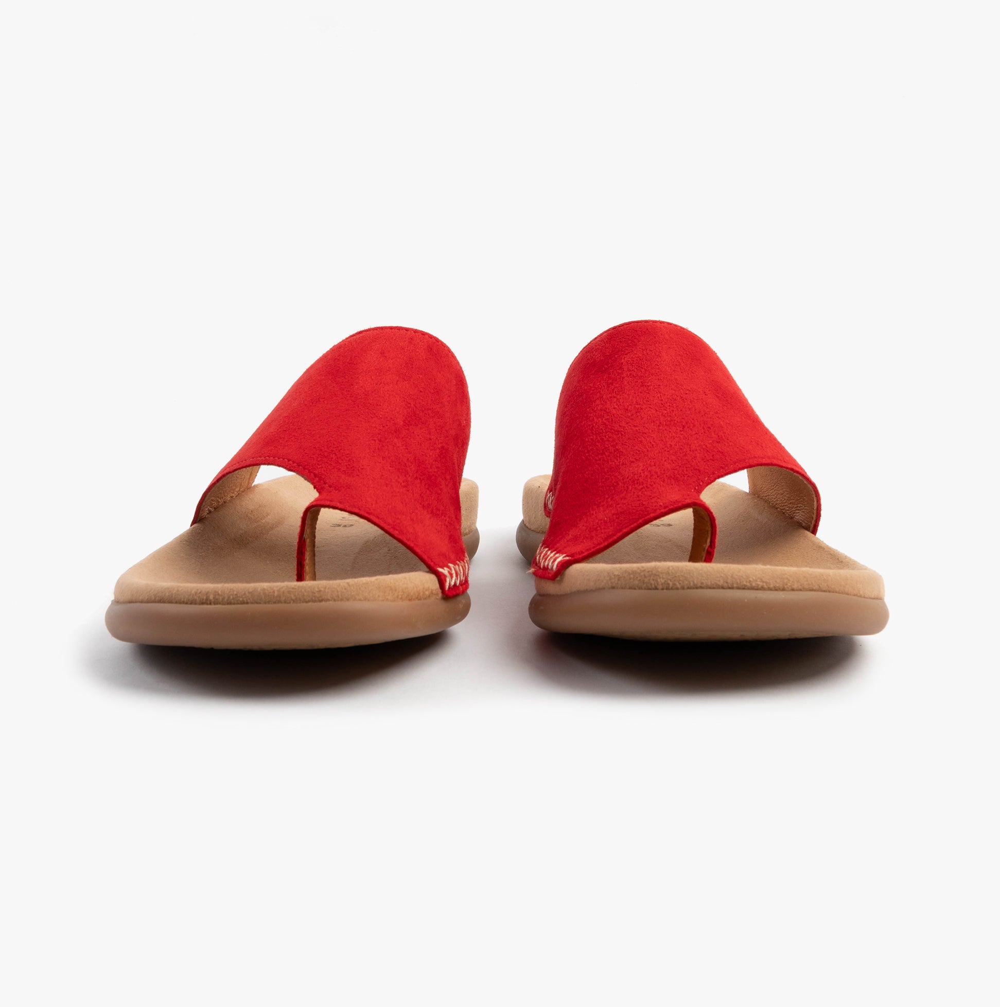 Gabor LANZAROTE Womens Sandals Red front view showcasing slip-on design with soft red leather upper.