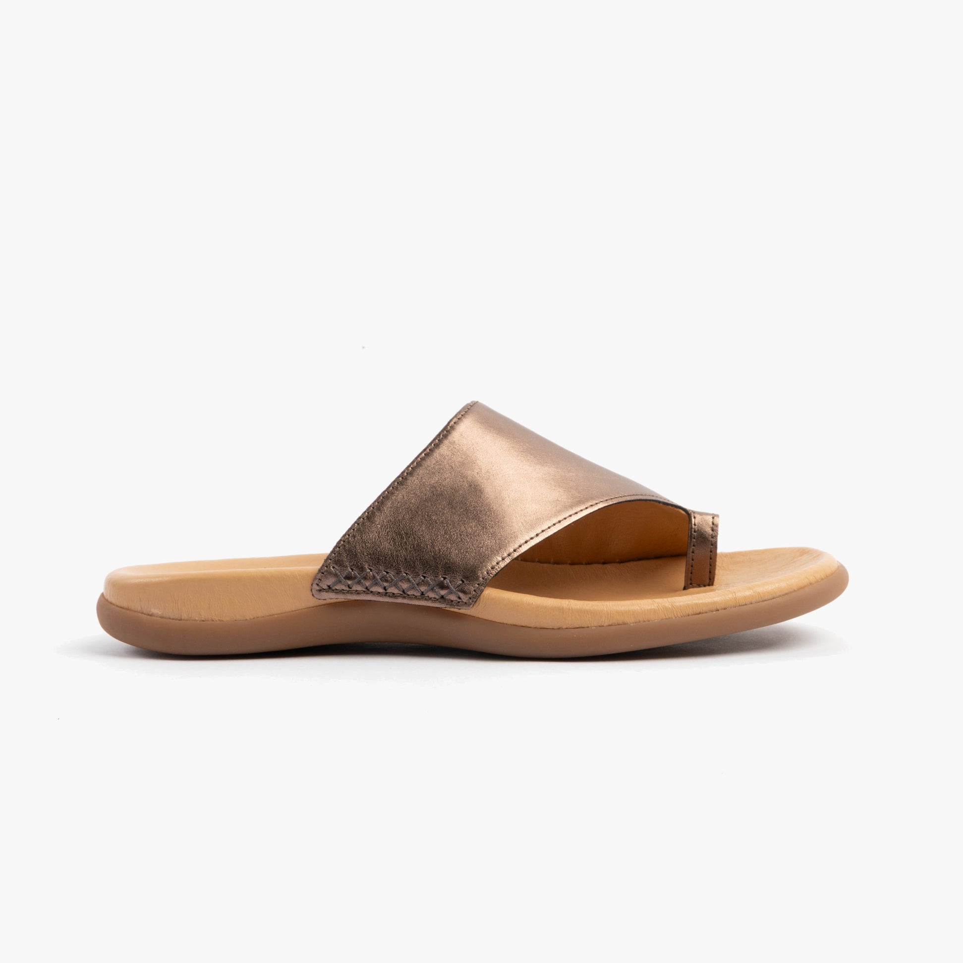 Gabor LANZAROTE Womens Sandals Silver Metallic side view showing slip-on design and leather upper.