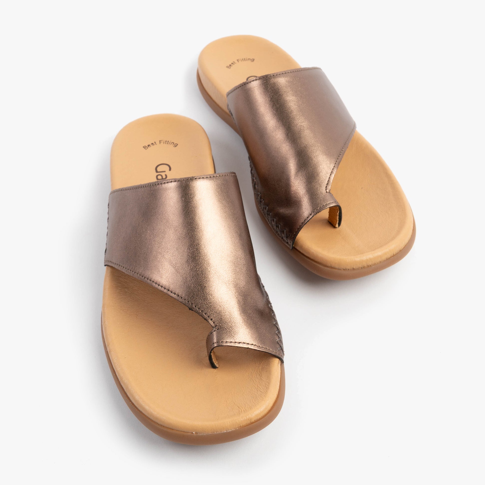 Gabor LANZAROTE Womens Sandals Silver Metallic top view showcasing leather upper and comfortable flat sole.
