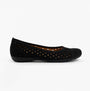 Gabor RUFFLE Womens Shoes Black side view showing the stylish design, made from leather, with a rubber sole and flat heel.