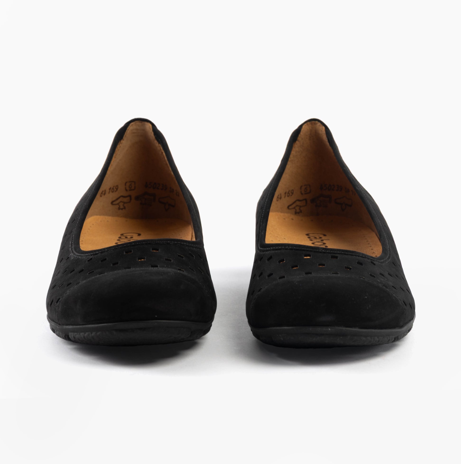 Gabor RUFFLE Womens Shoes Black front view showcasing stylish black leather ballerina shoes.