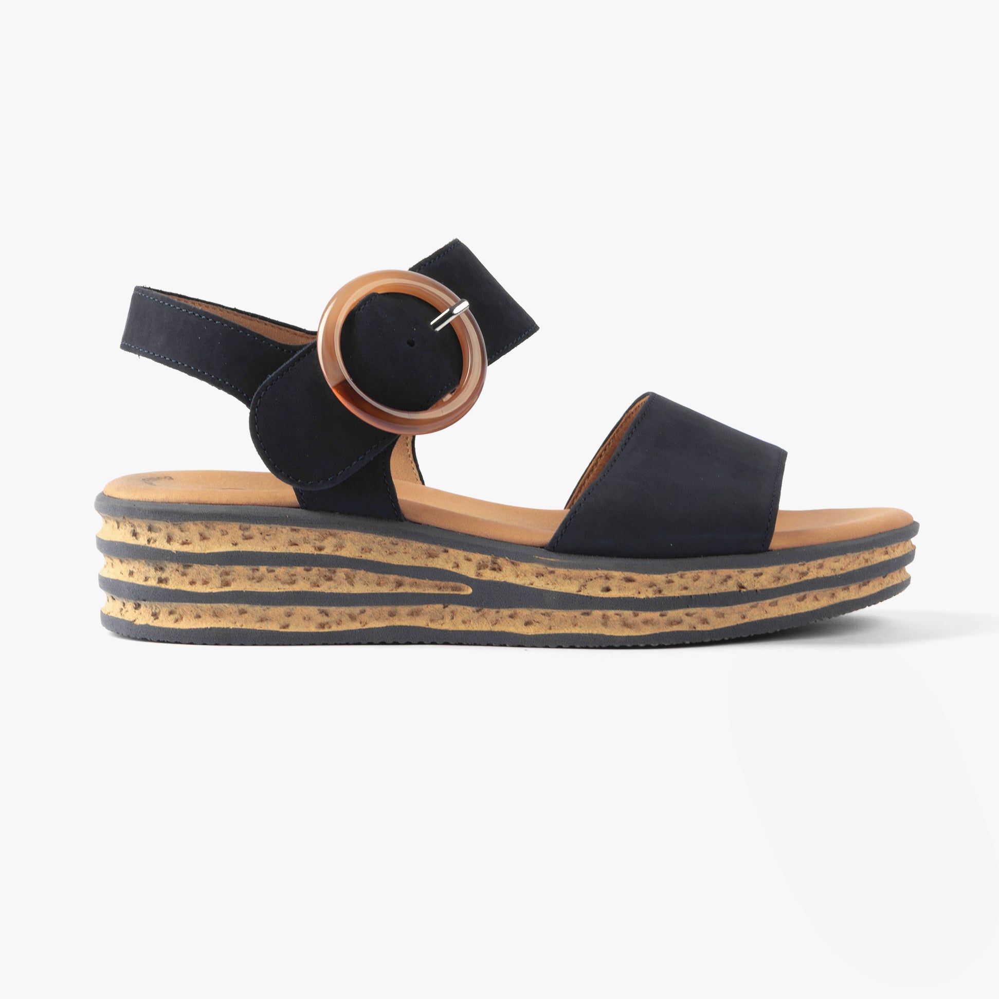 Gabor ANDRE Womens Sandals Blue side view featuring leather upper and wedge heel design.