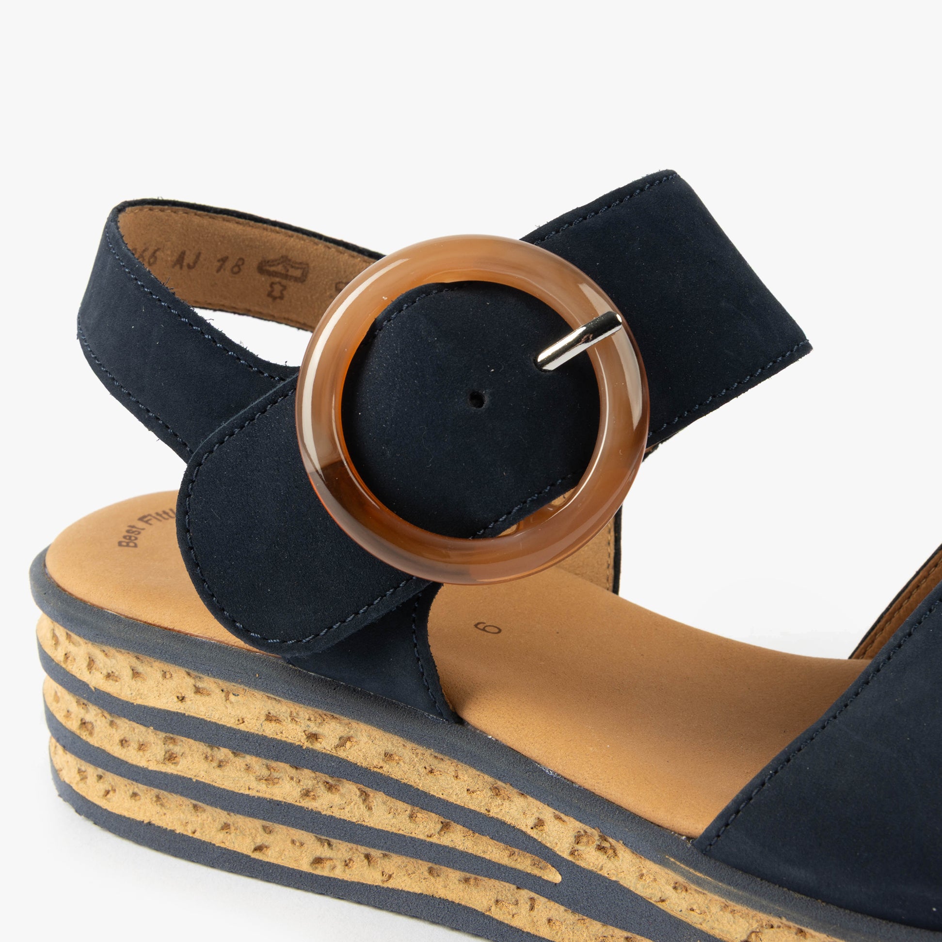 Gabor ANDRE Womens Sandals Blue detail view showcasing buckle design and wedge sole.