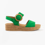 Gabor ANDRE Womens Sandals Green side view showing suede upper, leather lining, and wedge rubber sole.