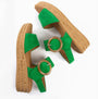 Gabor ANDRE Womens Sandals Green, detail view showcasing the suede upper, wedge heel, and buckle closure.