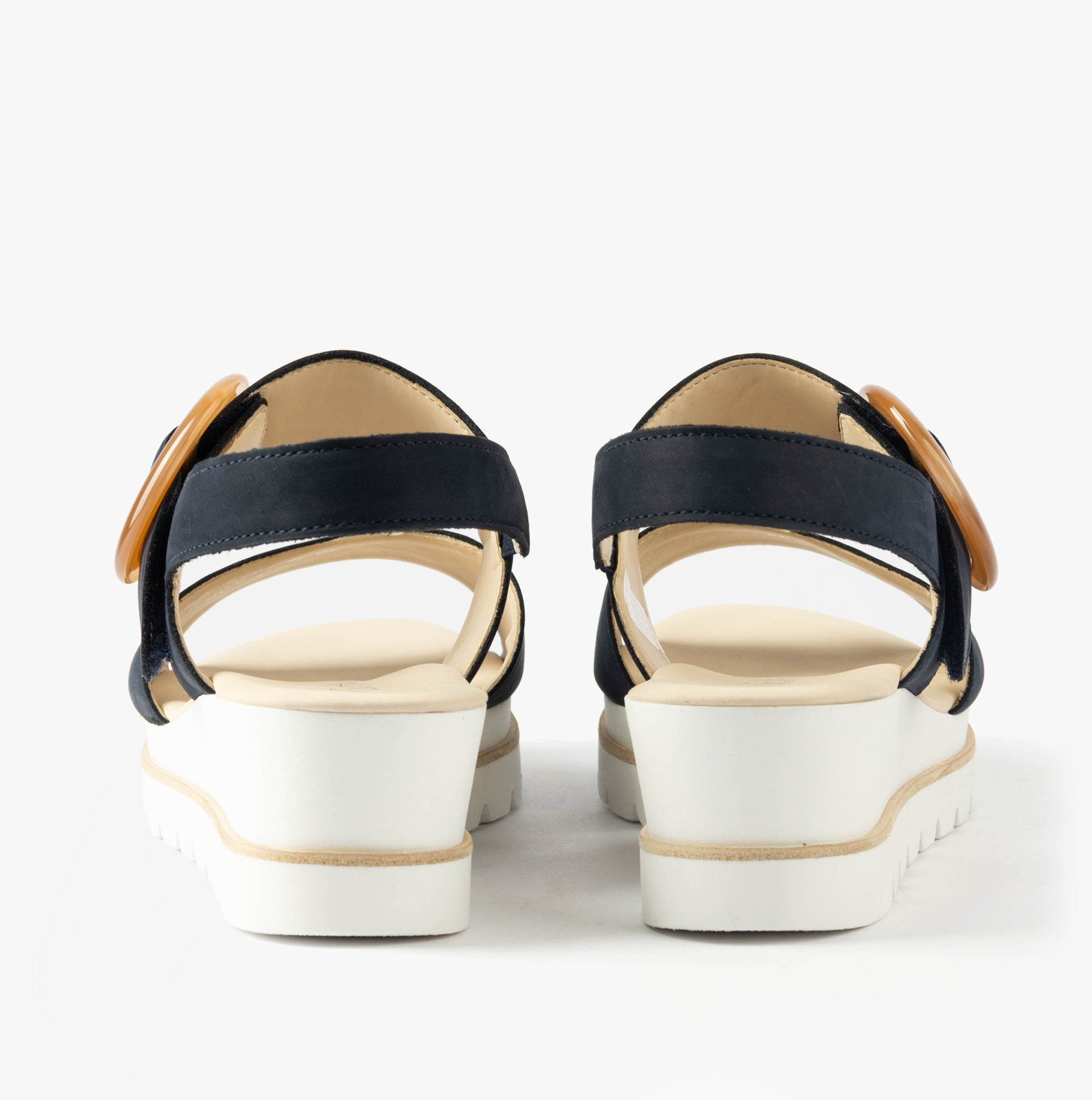 Gabor YEO Womens Sandals Blue back view with wedge heel and buckle detail.