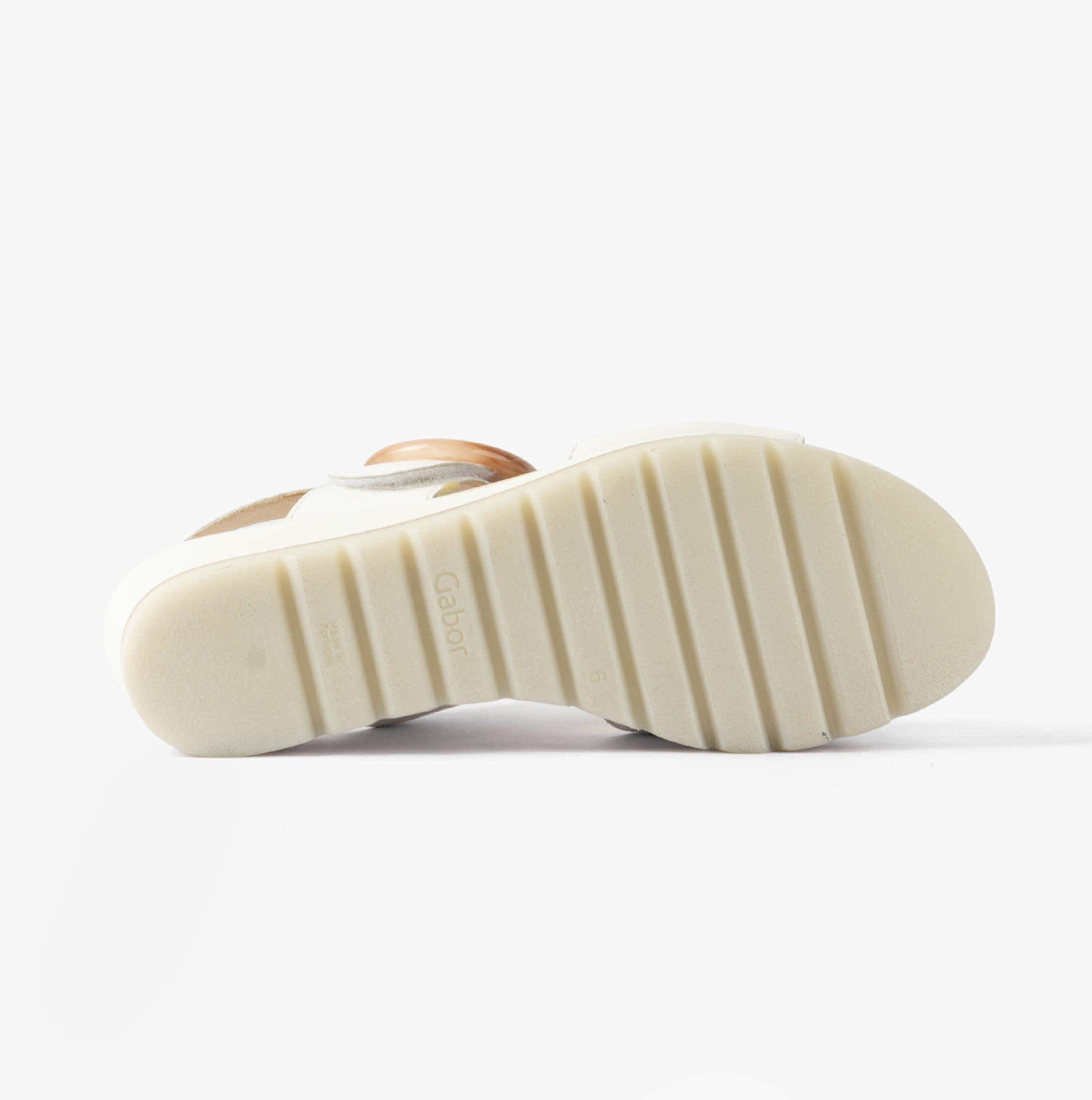 Gabor YEO Womens Sandals White bottom view showcasing rubber sole and comfort design.