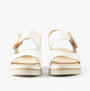 Gabor YEO Womens Sandals White back view, featuring a sleek design with a buckle and low wedge heel.