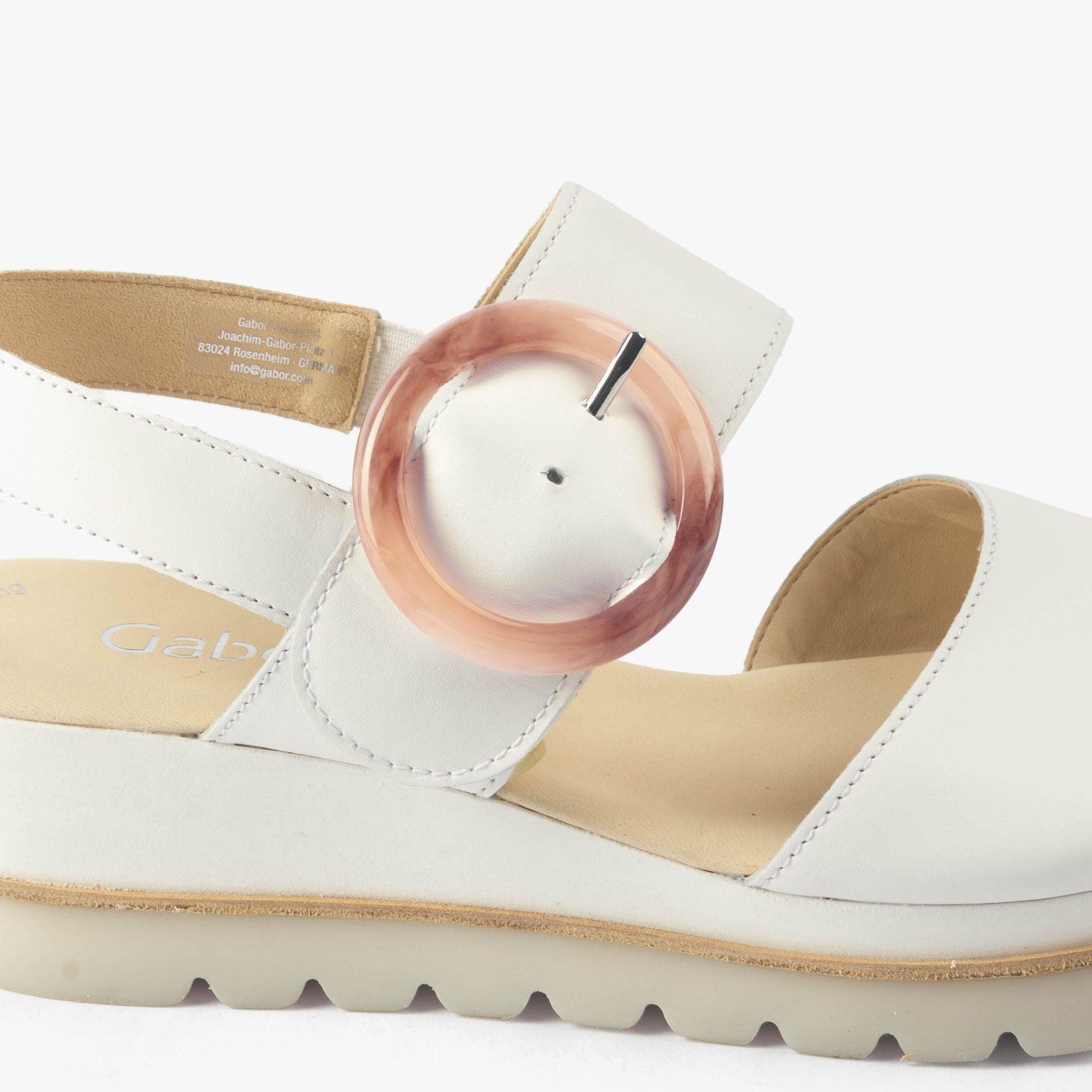 Gabor YEO Womens Sandals White side view showcasing leather upper and buckle detail.