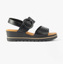 Gabor YEO Womens Sandals Black side view showcasing the leather upper, buckle closure, and wedge heel design.