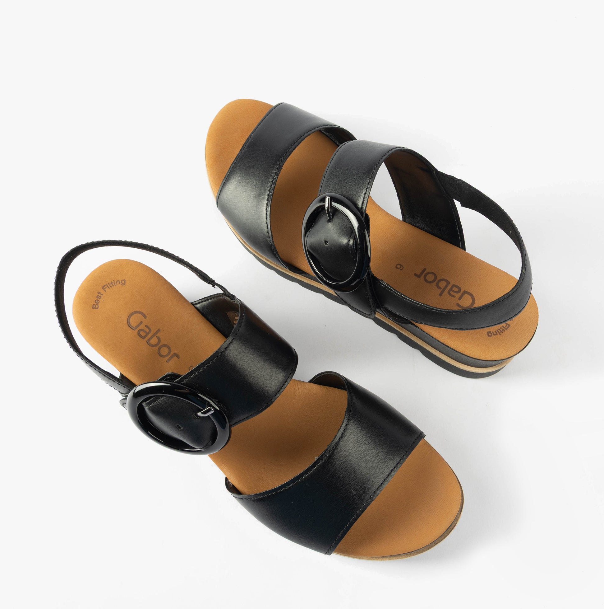 Gabor YEO Womens Sandals Black top view showcasing leather upper and buckle detail.