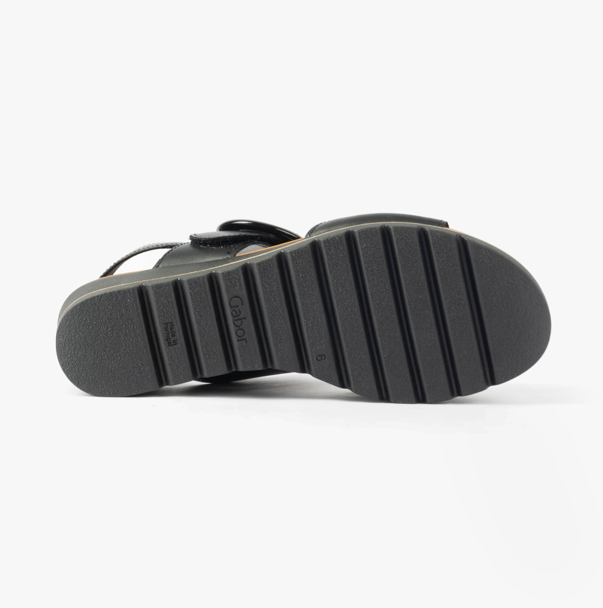 Gabor YEO Womens Sandals Black bottom view showing rubber sole detailing and traction.