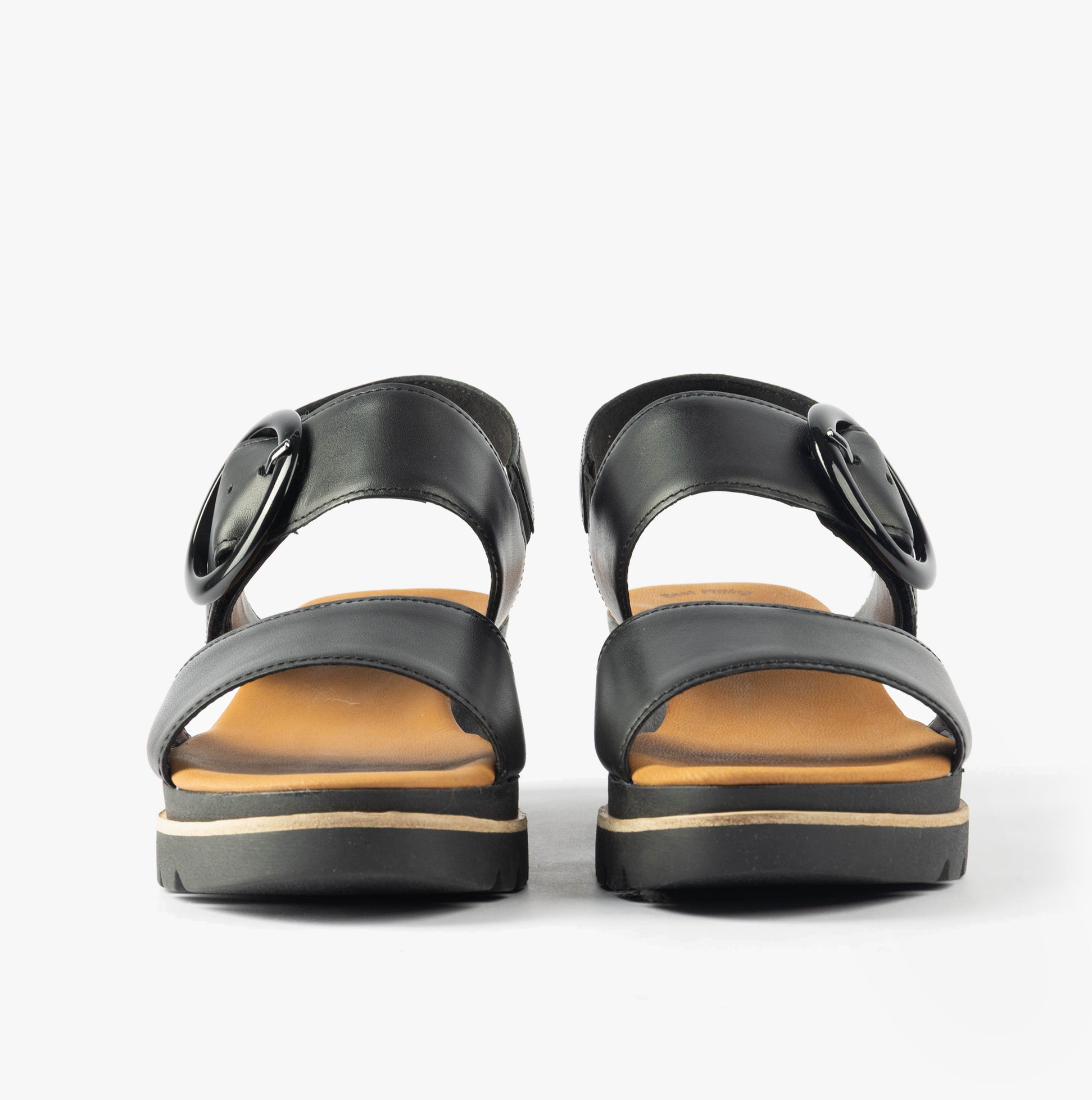 Gabor YEO Womens Sandals Black back view showcasing leather straps and buckle detail.