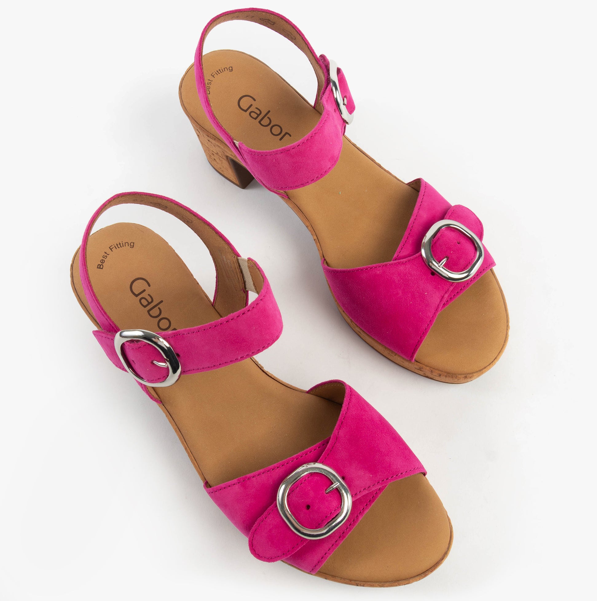 Gabor FANTASTICA Womens Sandals Pink top view showing leather upper, buckle detail, and block heel.
