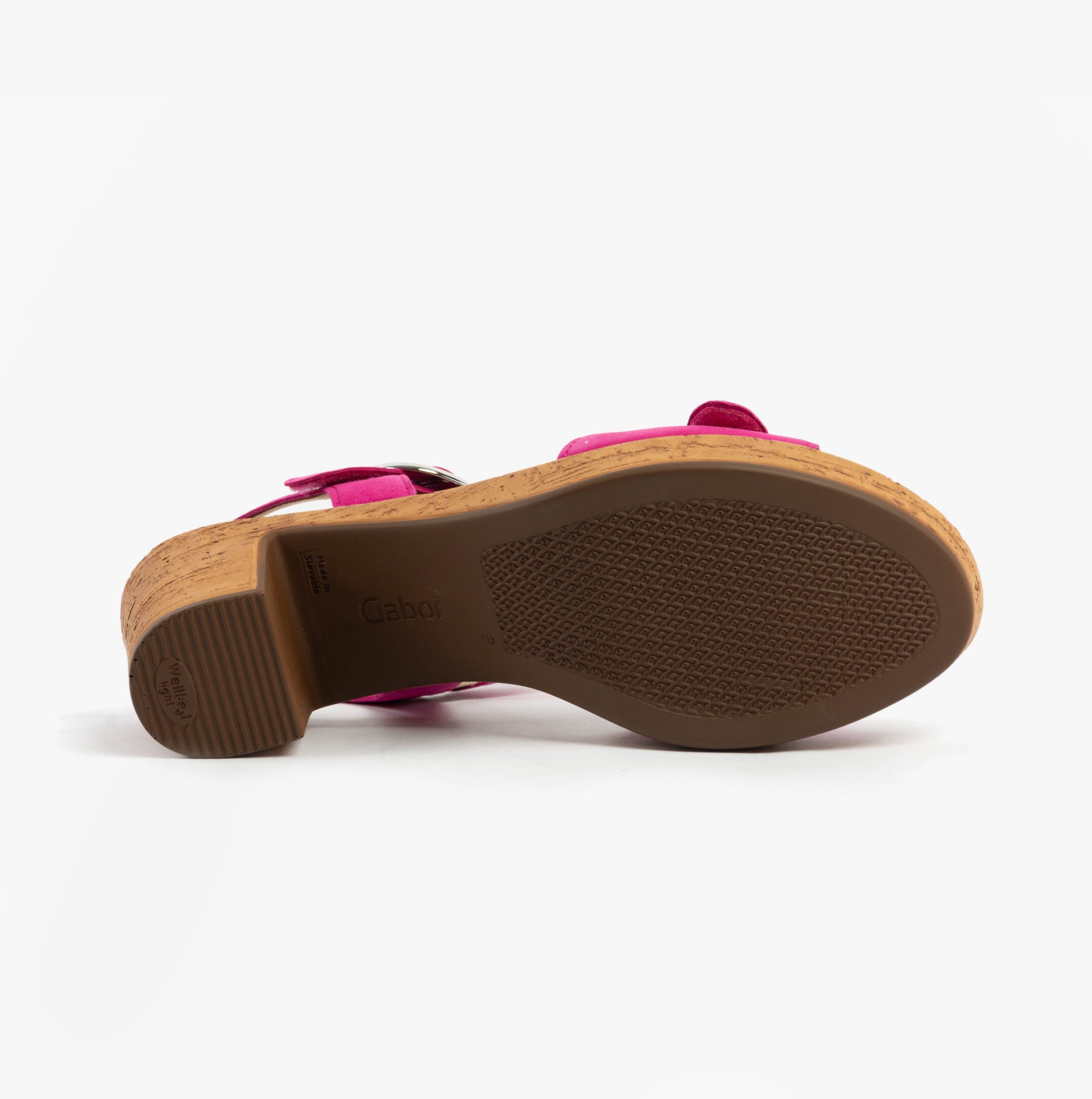 Gabor FANTASTICA Womens Sandals Pink bottom view showing rubber sole and cork design.